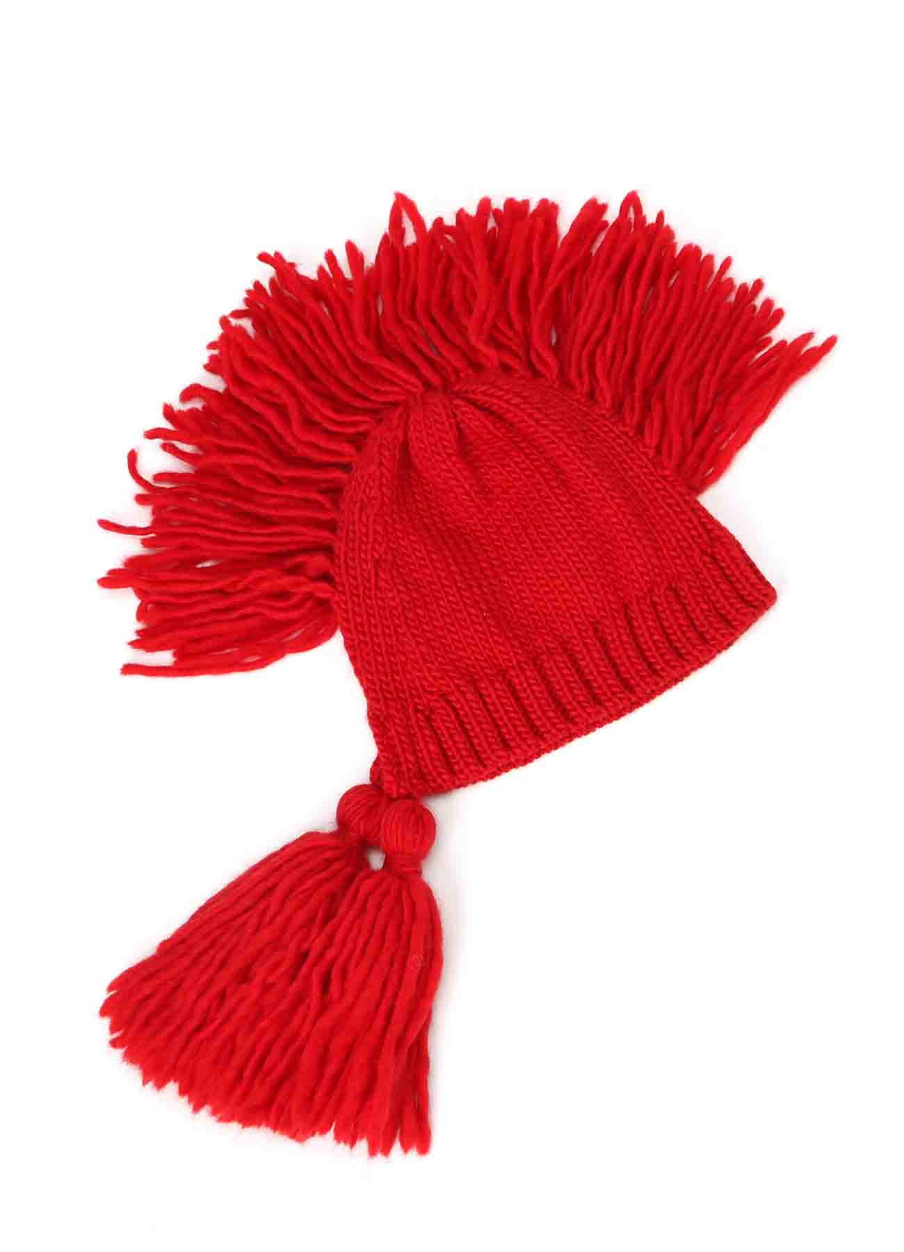 KNITTED WOOL JERSEY HAT WITH TASSELS AND SPIKES