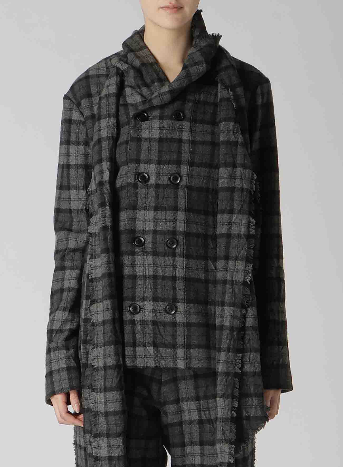 PLAID FLANNEL STOLE DETAIL JACKET