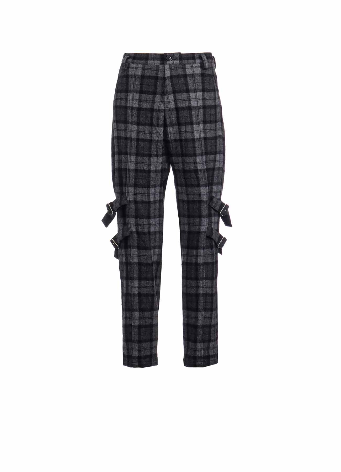 PLAID FLANNEL BELT DETAIL PANTS