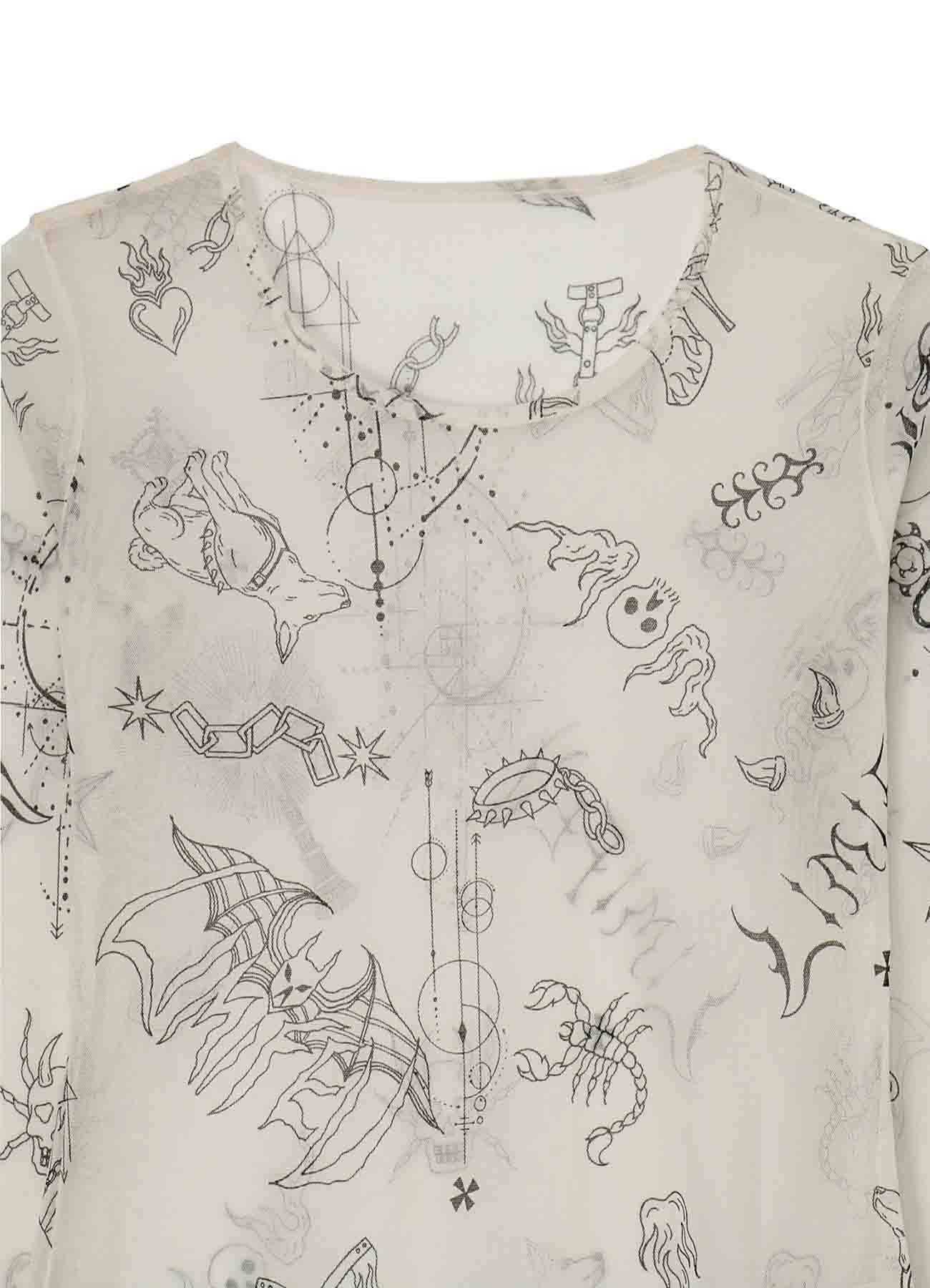 TATTOO PRINT TULLE LONG T-SHIRT