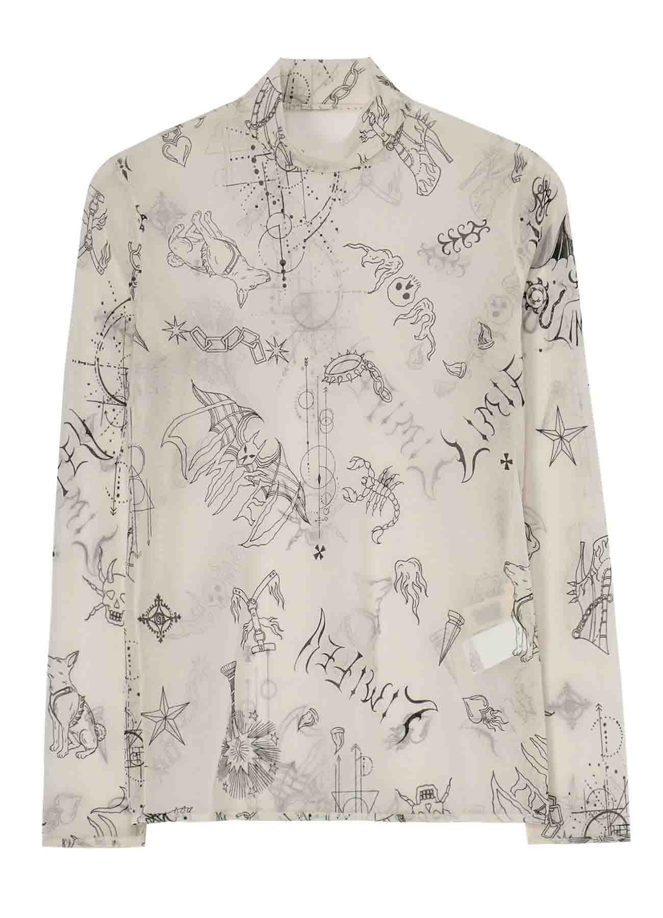 TATTOO PRINT TULLE HIGH NECK PULLOVER