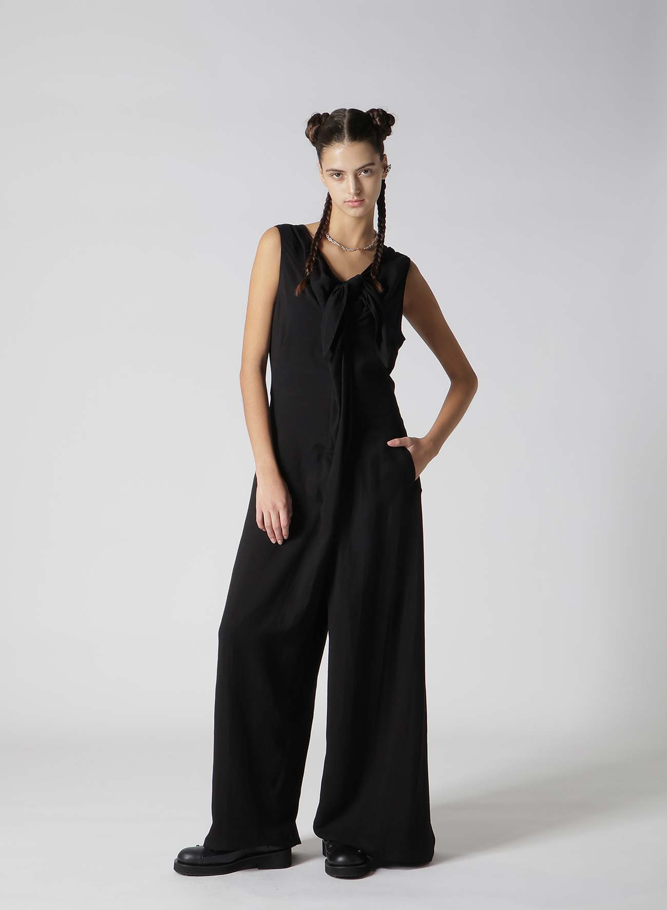 HARD TWIST GABARDINE FRONT RIBBON OVERALLS