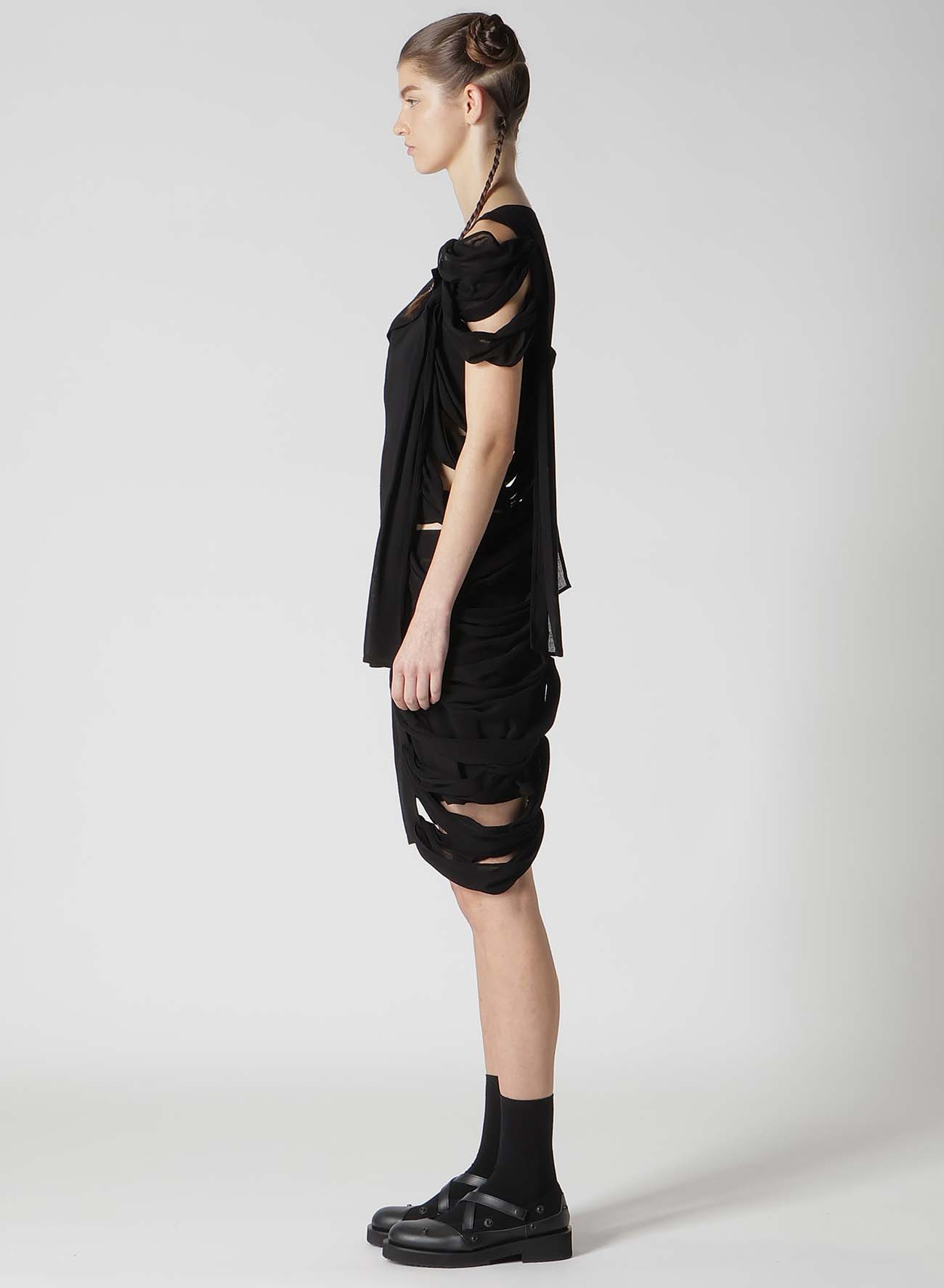 GAUZE RIBBON LACE-UP DRESS