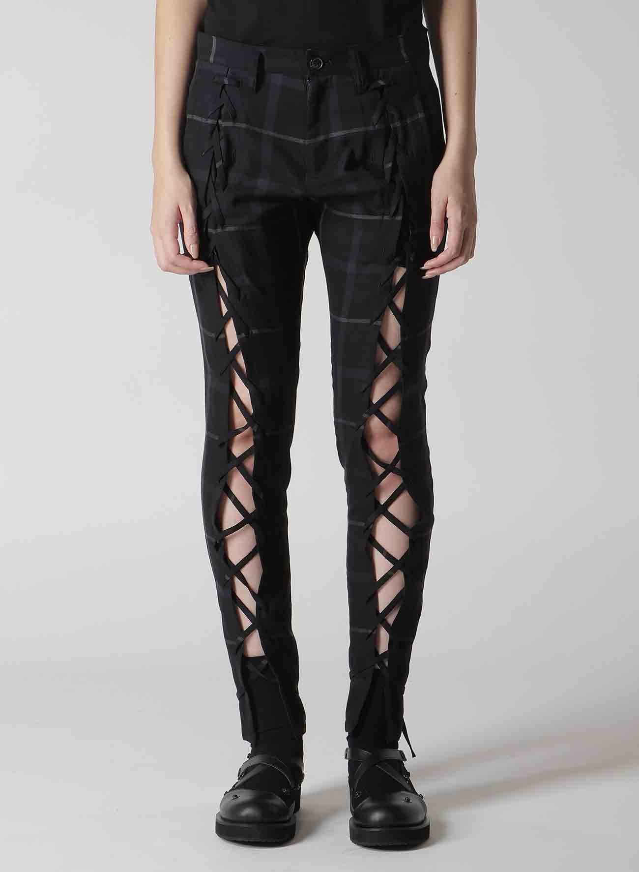 PLAID LACE-UP PANTS