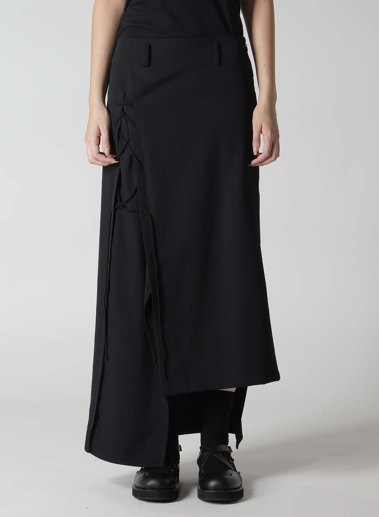 WOOL GABARDINE LACE-UP LONG SKIRT