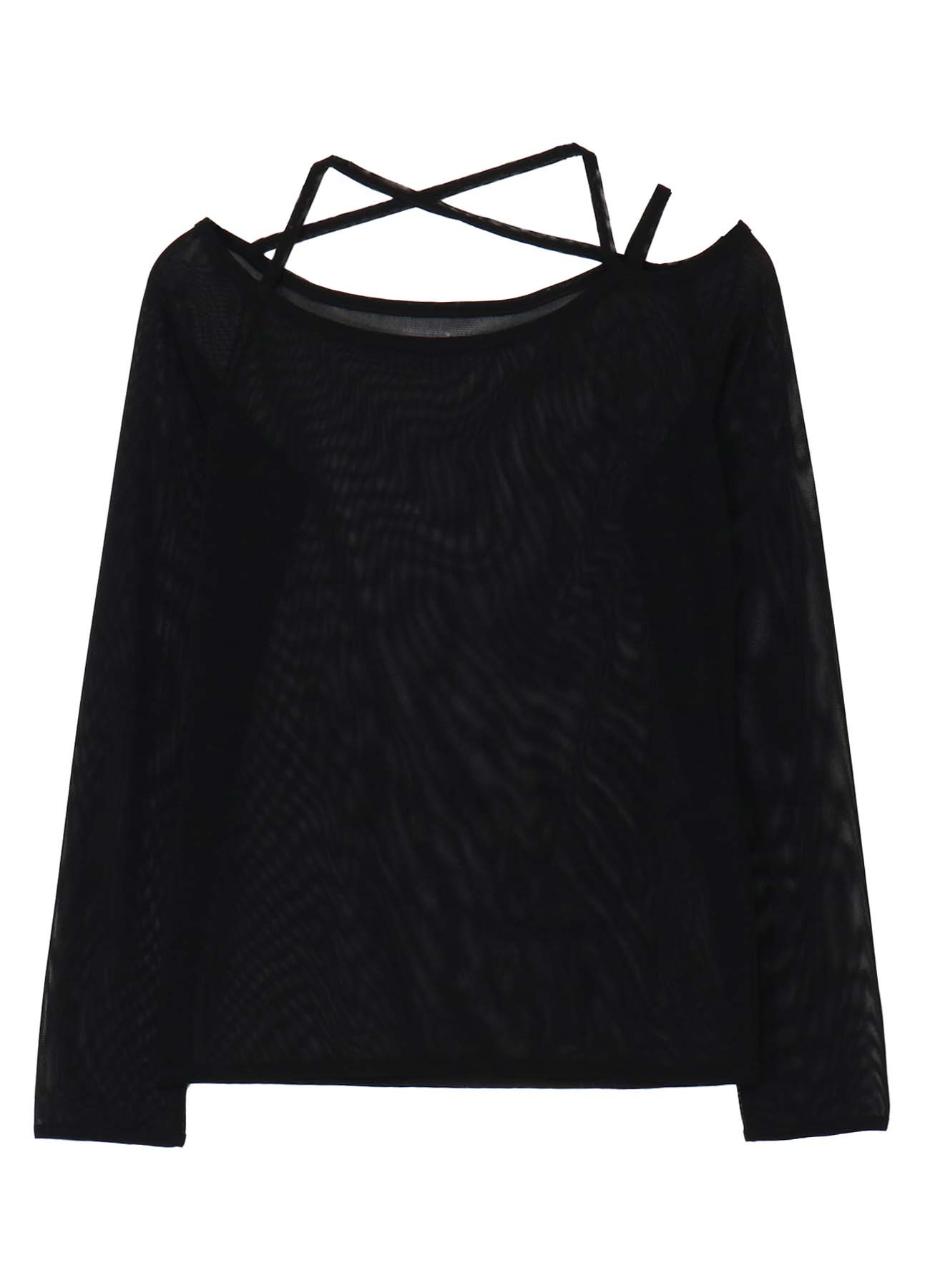 TULLE STRING DETAIL LONG SLEEVE T-SHIRT