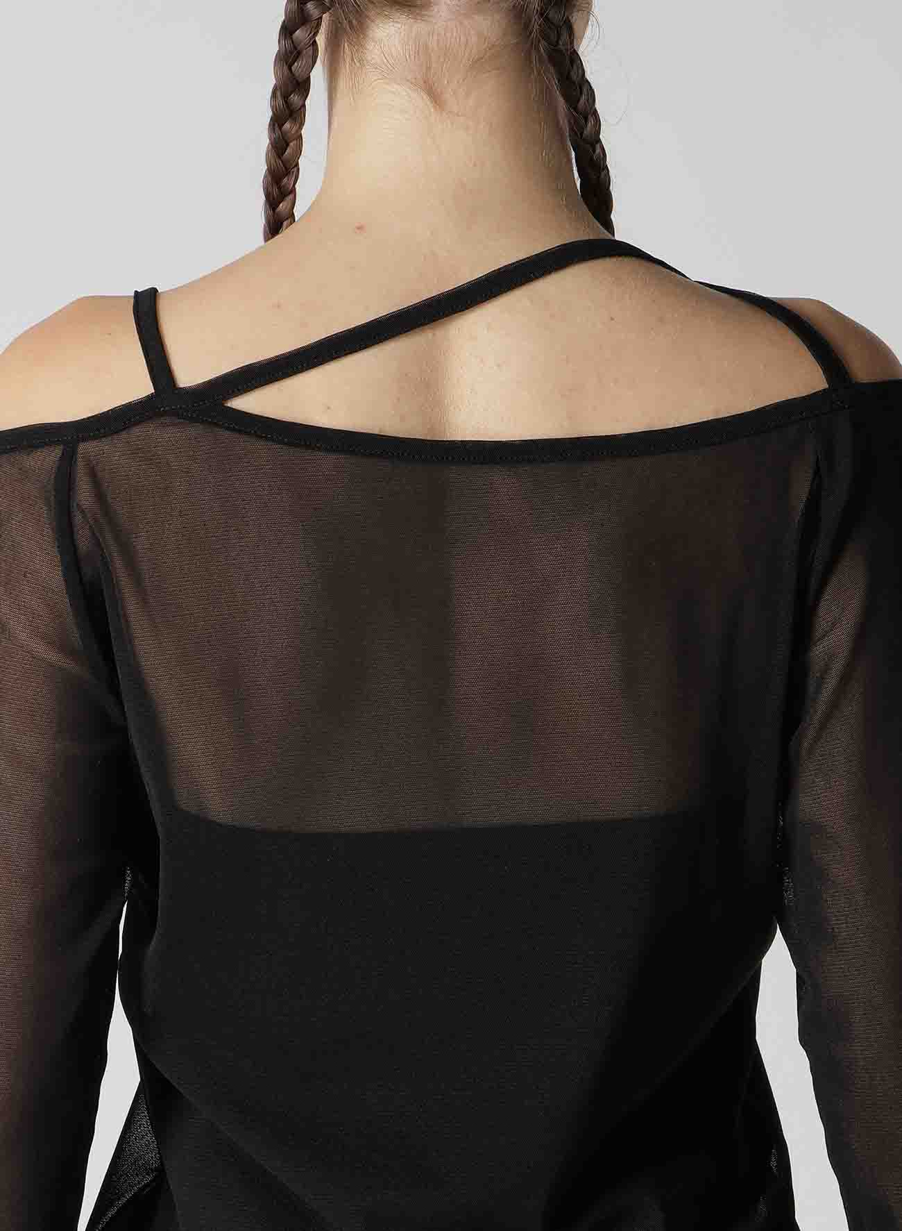 TULLE STRING DETAIL LONG SLEEVE T-SHIRT