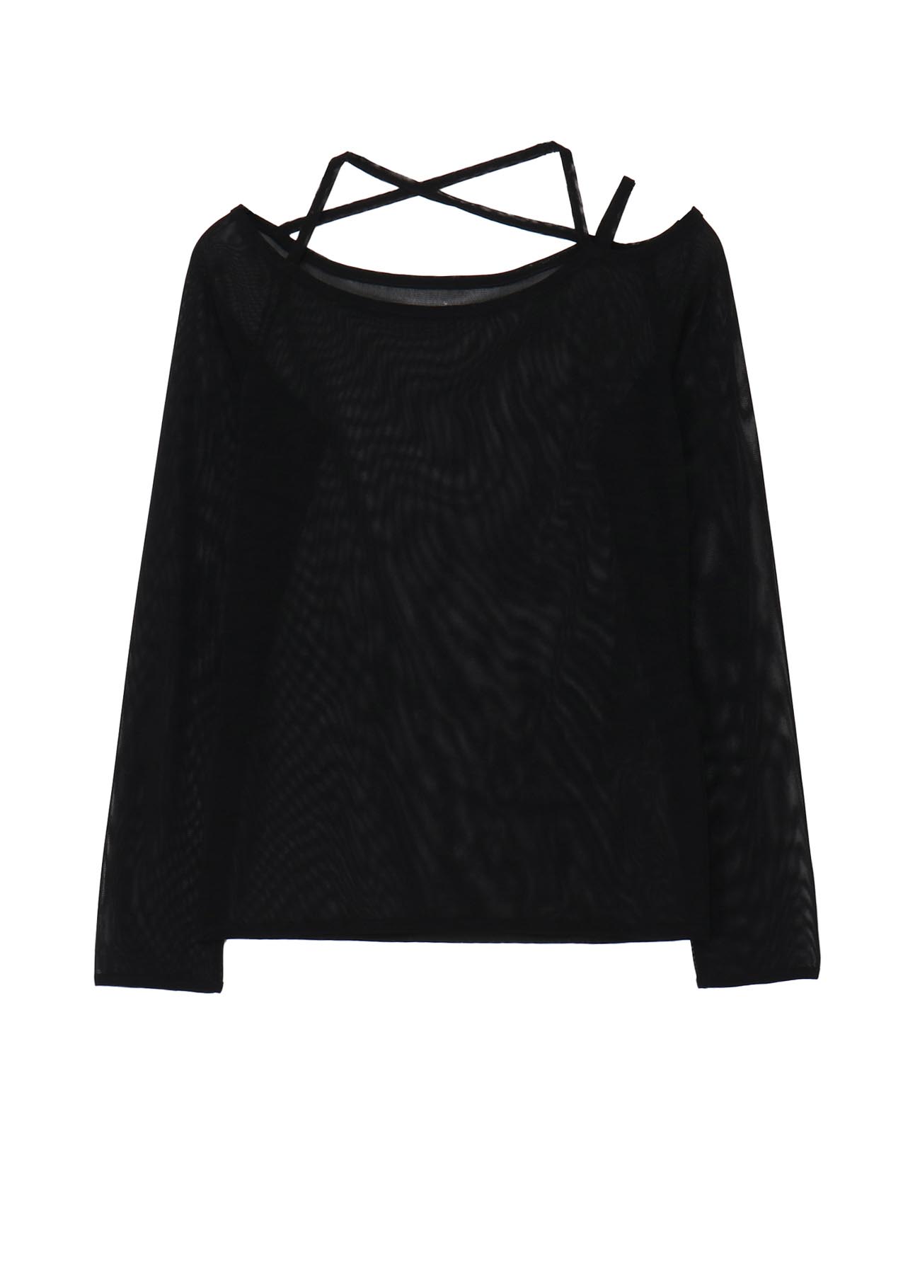 TULLE STRING DETAIL LONG SLEEVE T-SHIRT