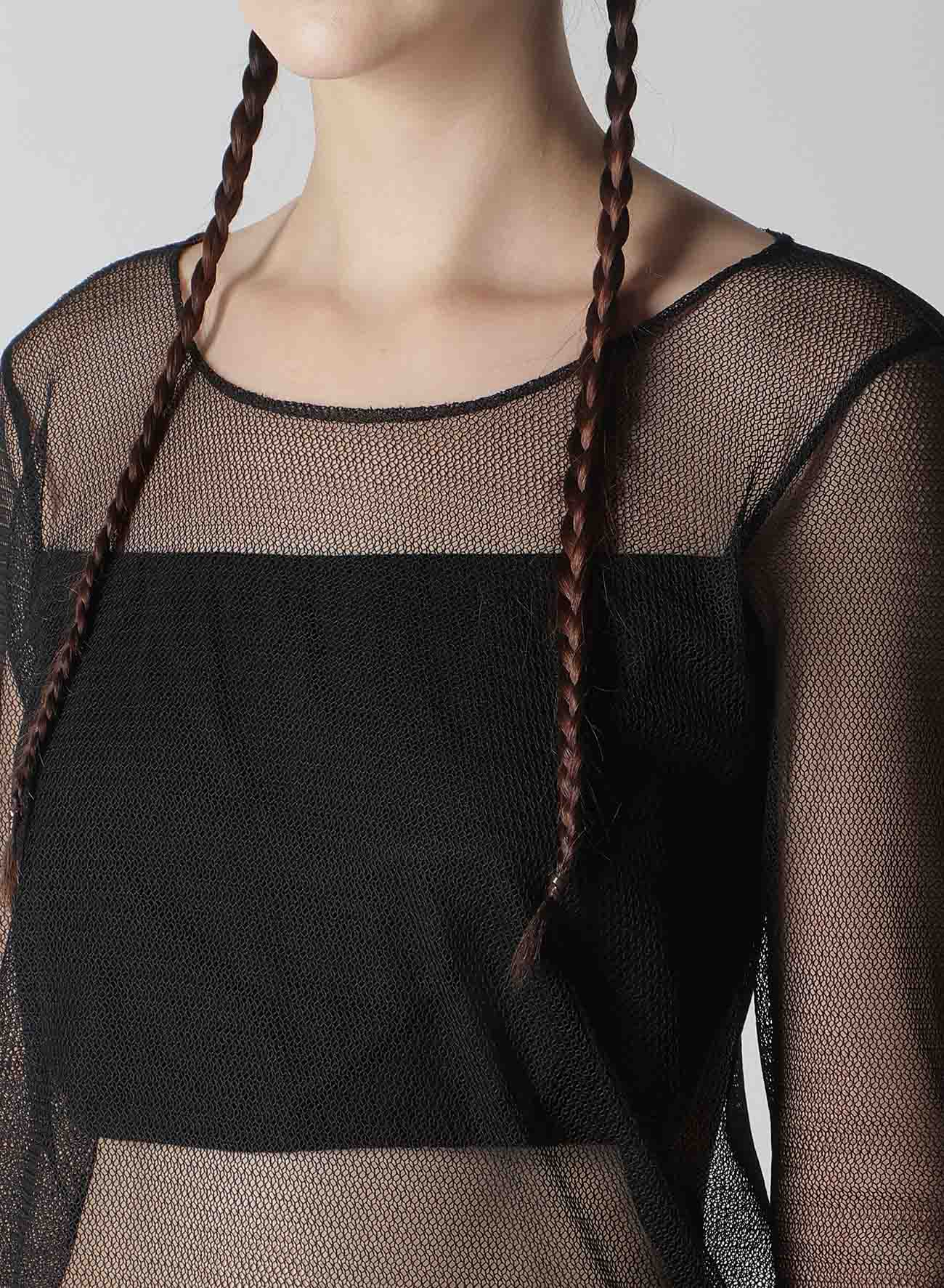 MODIFIED TULLE BUILT IN BRA LONG SLEEVE T-SHIRT