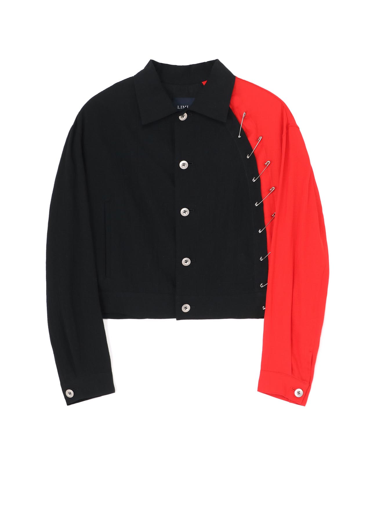 BLACK+RED COMBI  BLOUSON WITH PIN