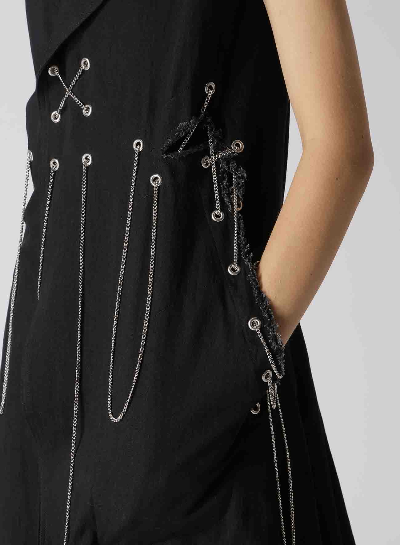 METAL EYELET DENIM SIDE SLIT LONG VEST