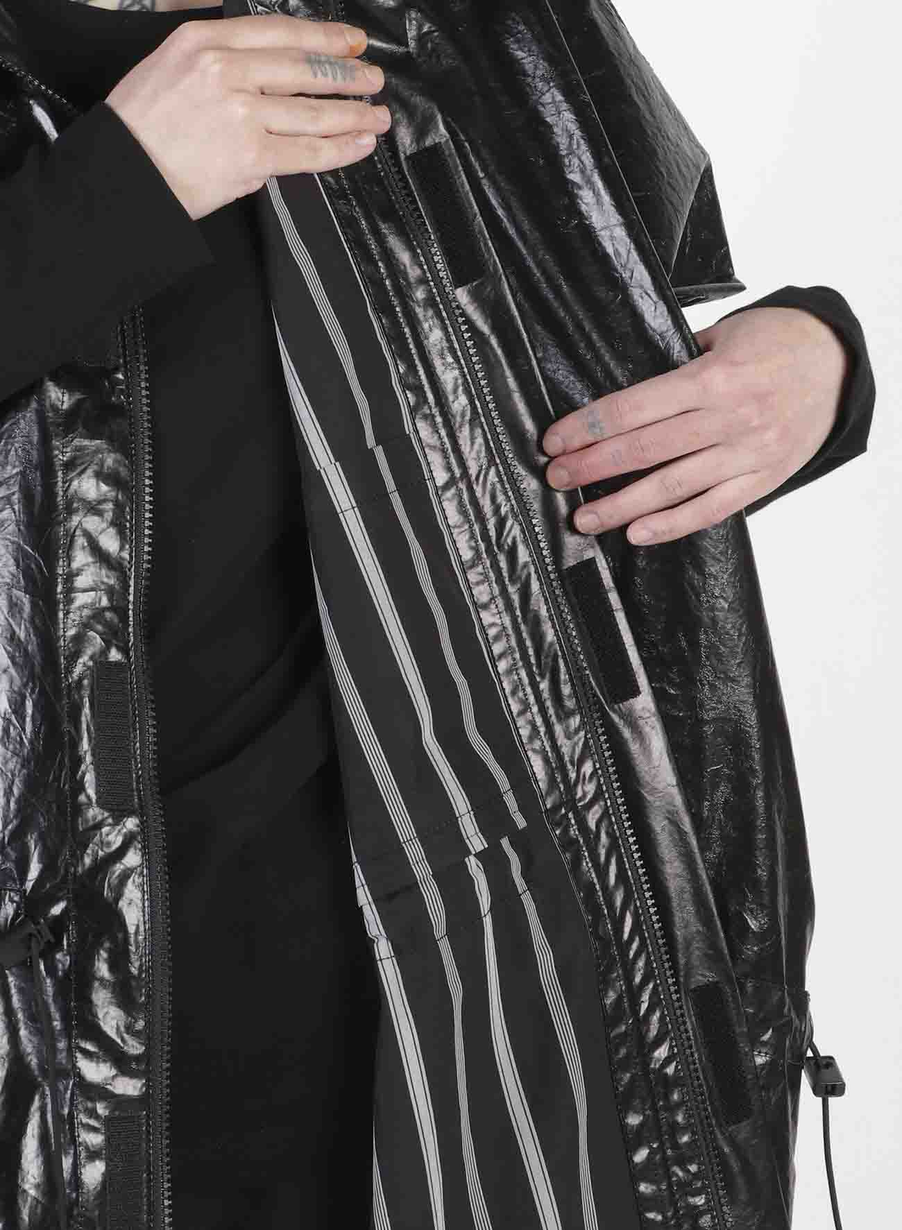 Foil Print Stripe Square Long Coat