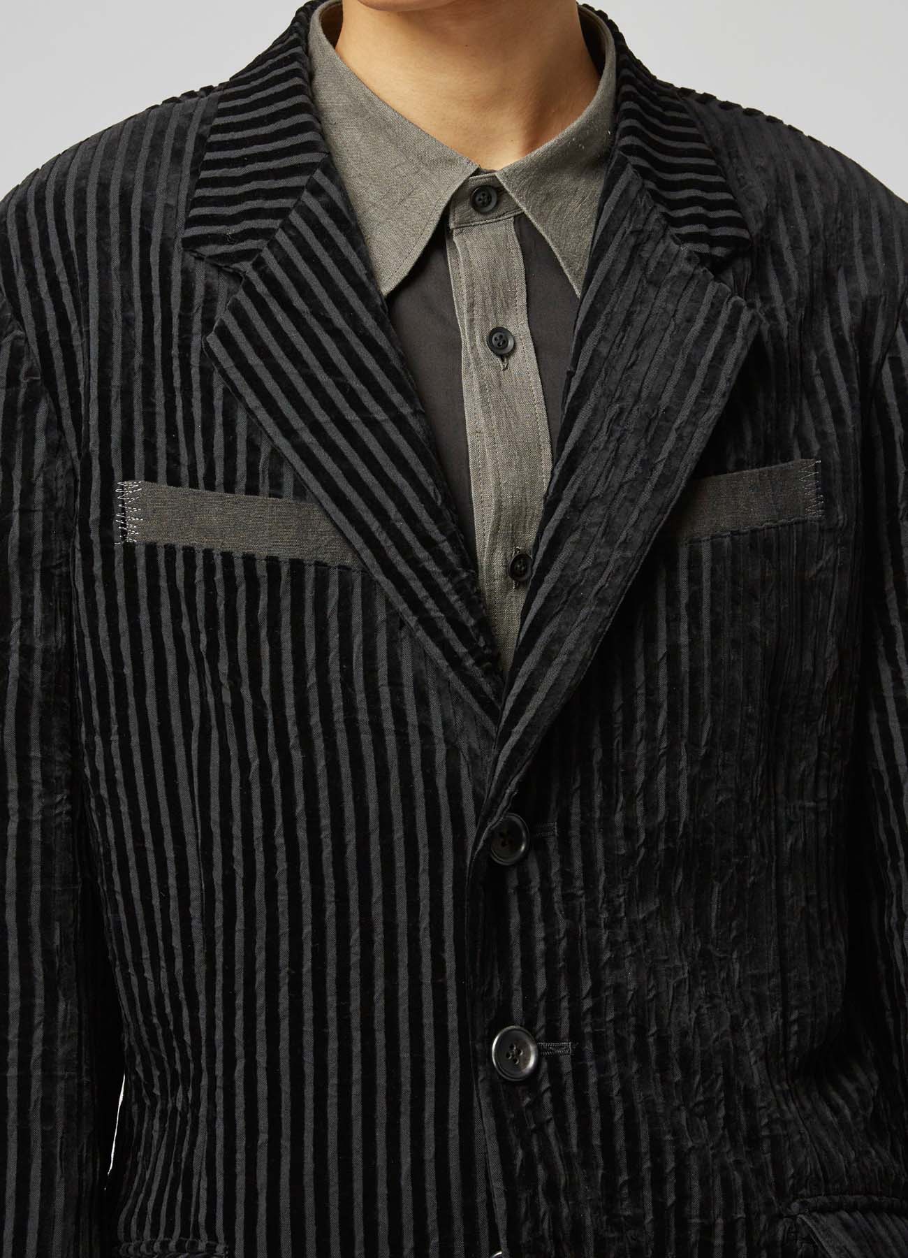 WRINKLED STRIPED 3-BUTTON JACKET WITH PEAK LAPELS