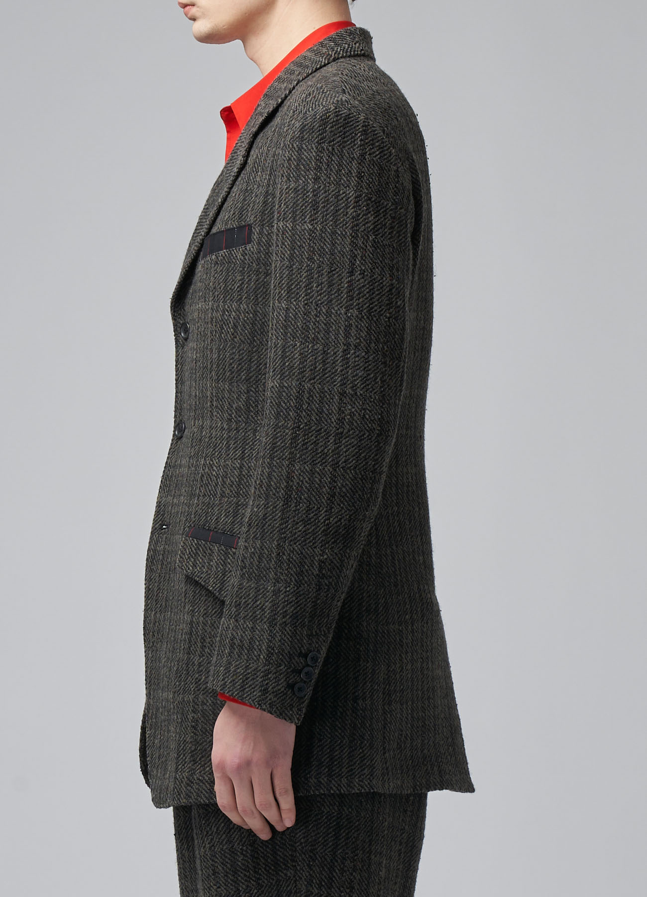 NEPPED HERRINGBONE JACKET WITH STRIPED POCKET DETAILS