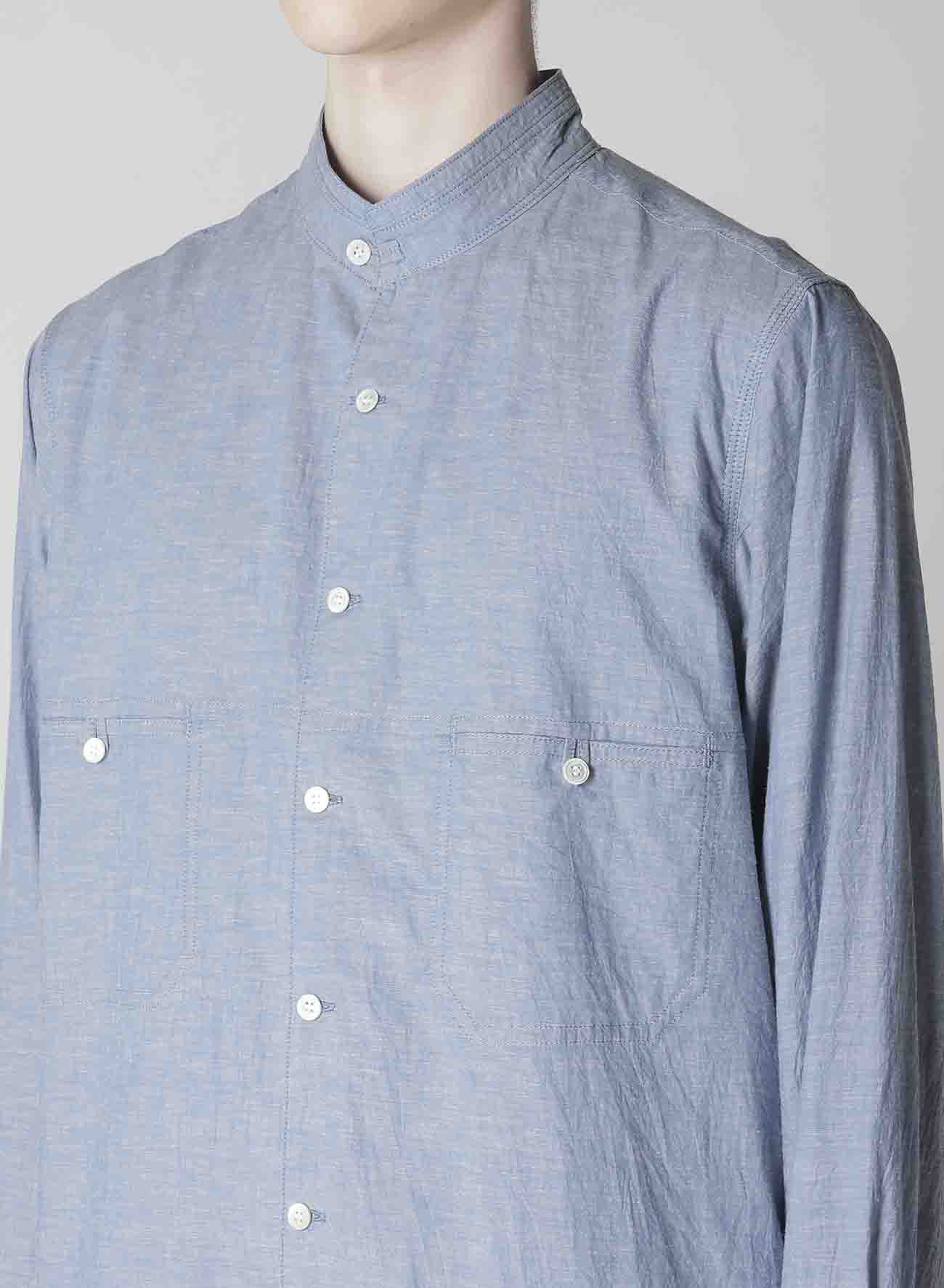 CHAIN STITCH CHAMBRAY SHIRT WITH STAND COLLAR