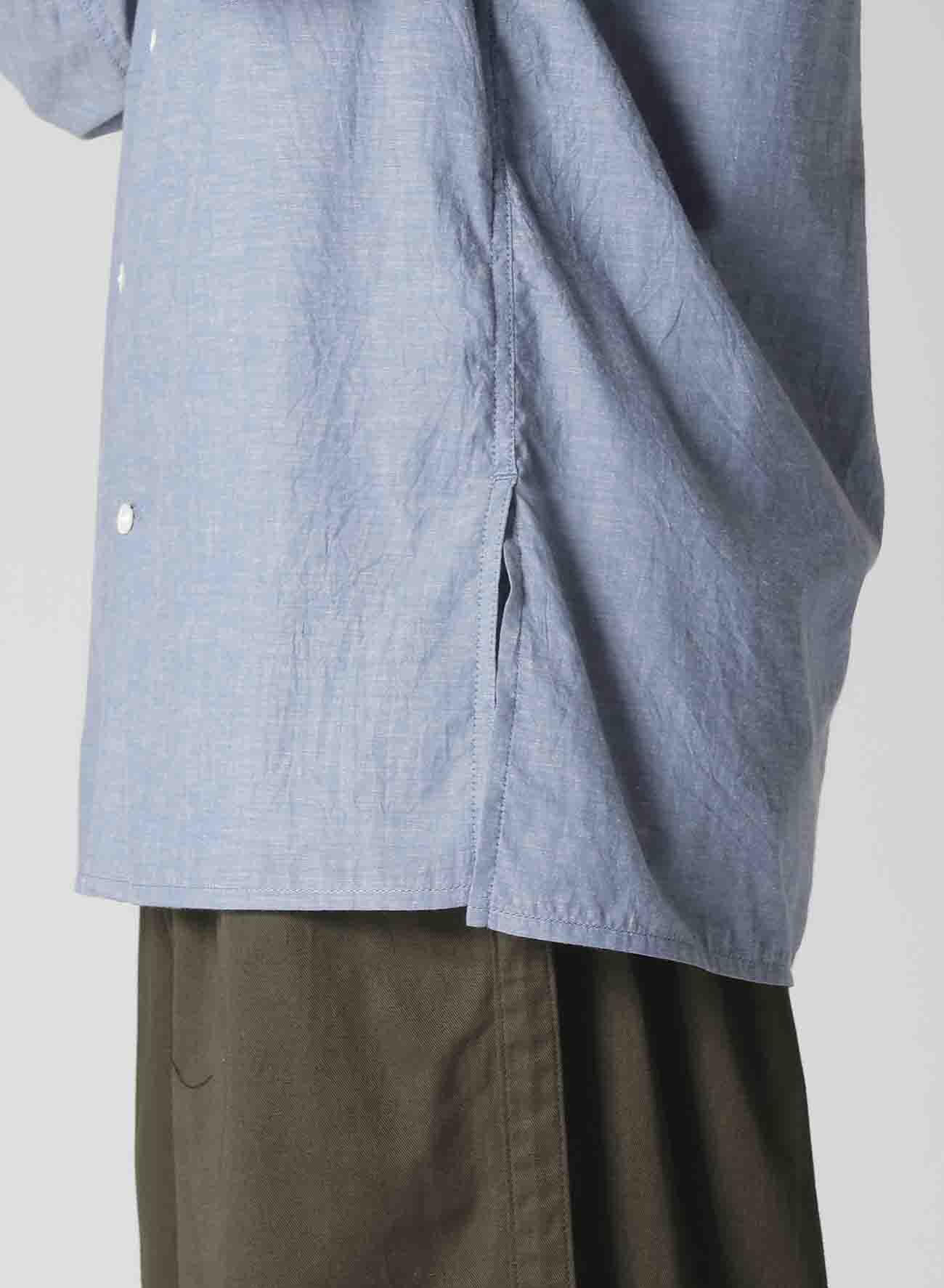 CHAIN STITCH CHAMBRAY SHIRT WITH STAND COLLAR