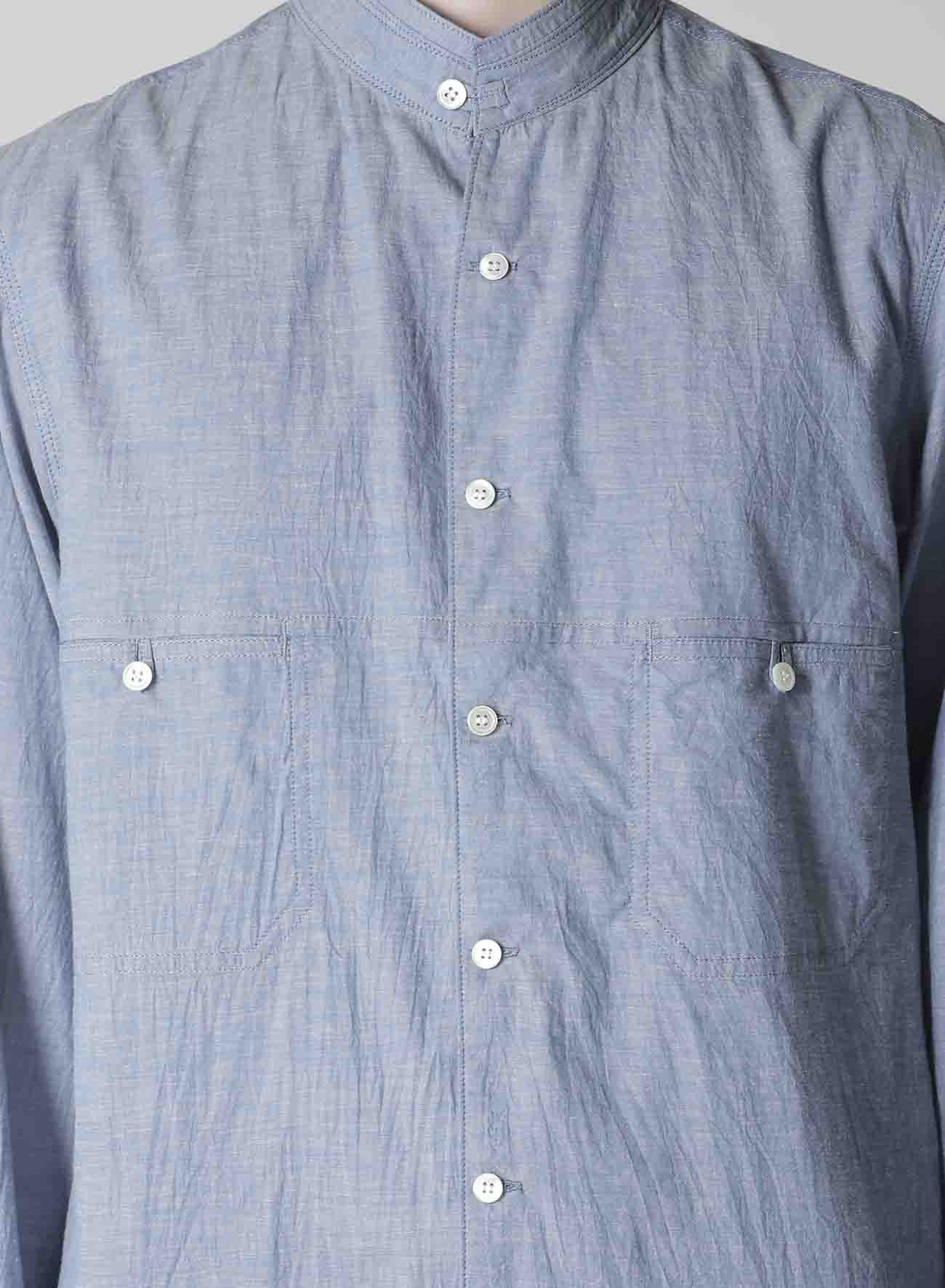 CHAIN STITCH CHAMBRAY SHIRT WITH STAND COLLAR