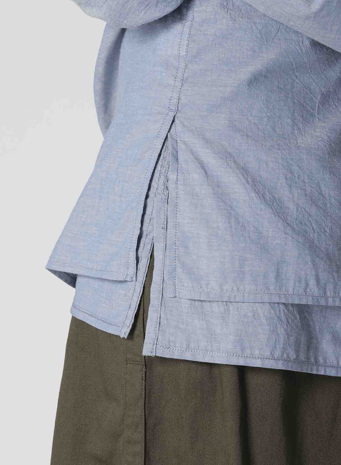 CHAIN STITCH CHAMBRAY SHIRT WITH STAND COLLAR