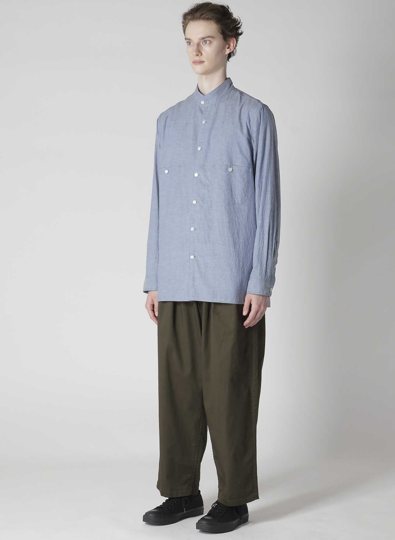 CHAIN STITCH CHAMBRAY SHIRT WITH STAND COLLAR