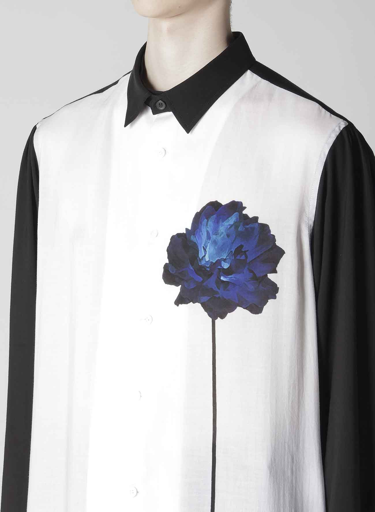 CELLULOSE LAWN SHIRT WITH ONE BLUE FLOWER