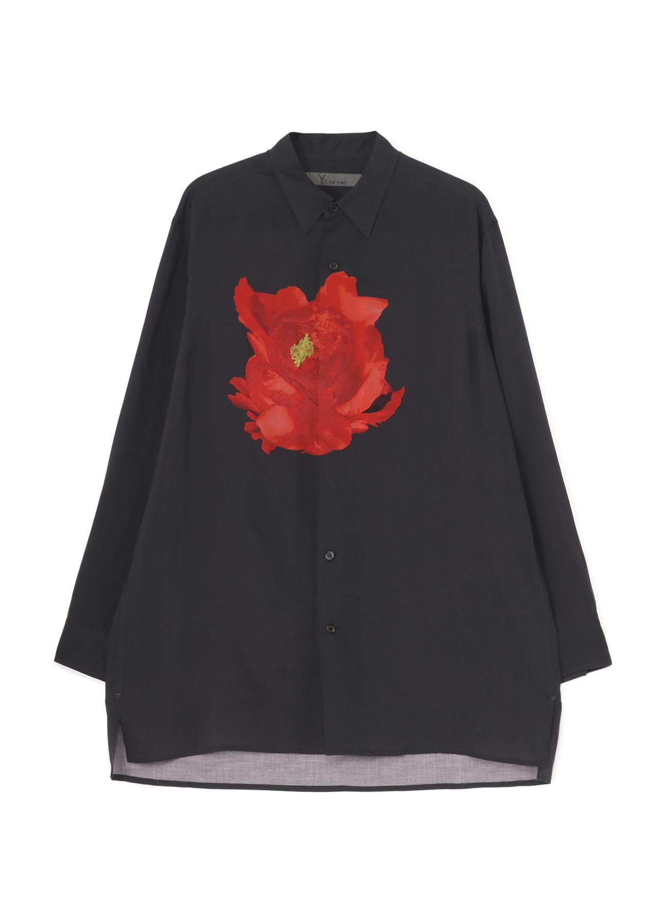 DEEP BLACK BIG SHIRT WITH LARGE RED FLOWER