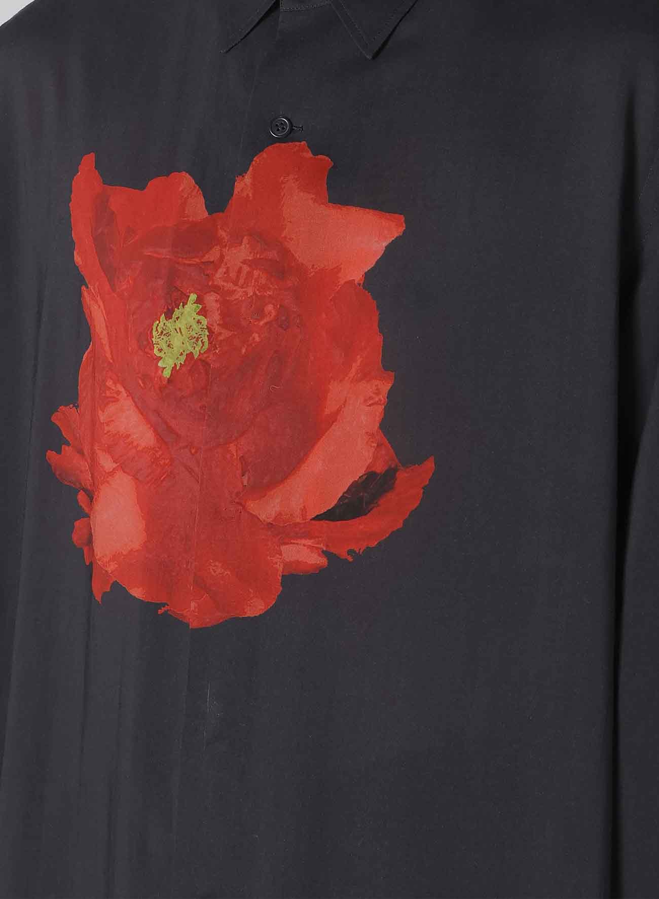 DEEP BLACK BIG SHIRT WITH LARGE RED FLOWER