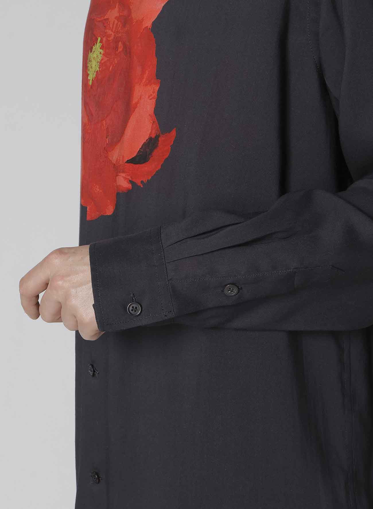 DEEP BLACK BIG SHIRT WITH LARGE RED FLOWER