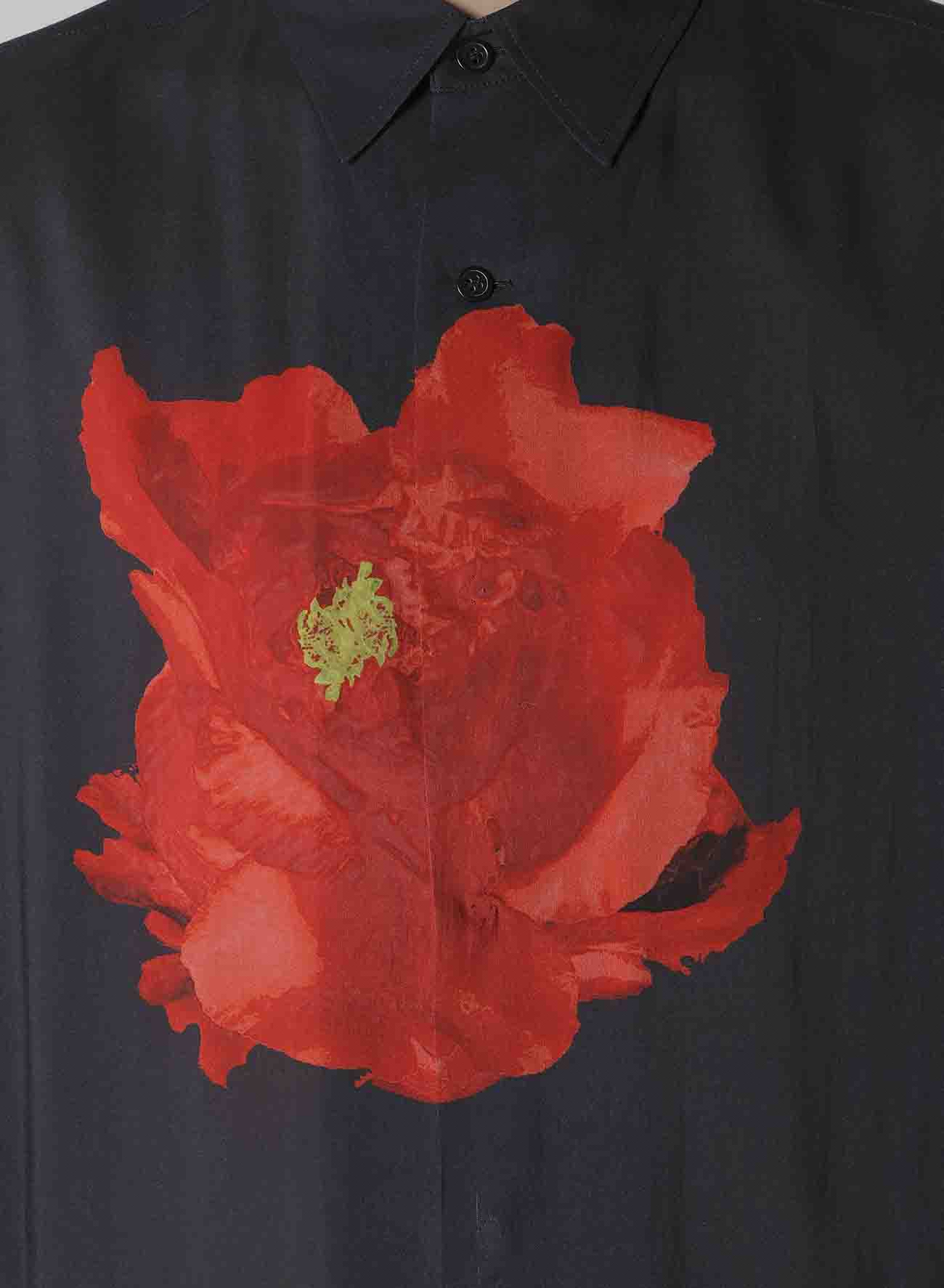 DEEP BLACK BIG SHIRT WITH LARGE RED FLOWER