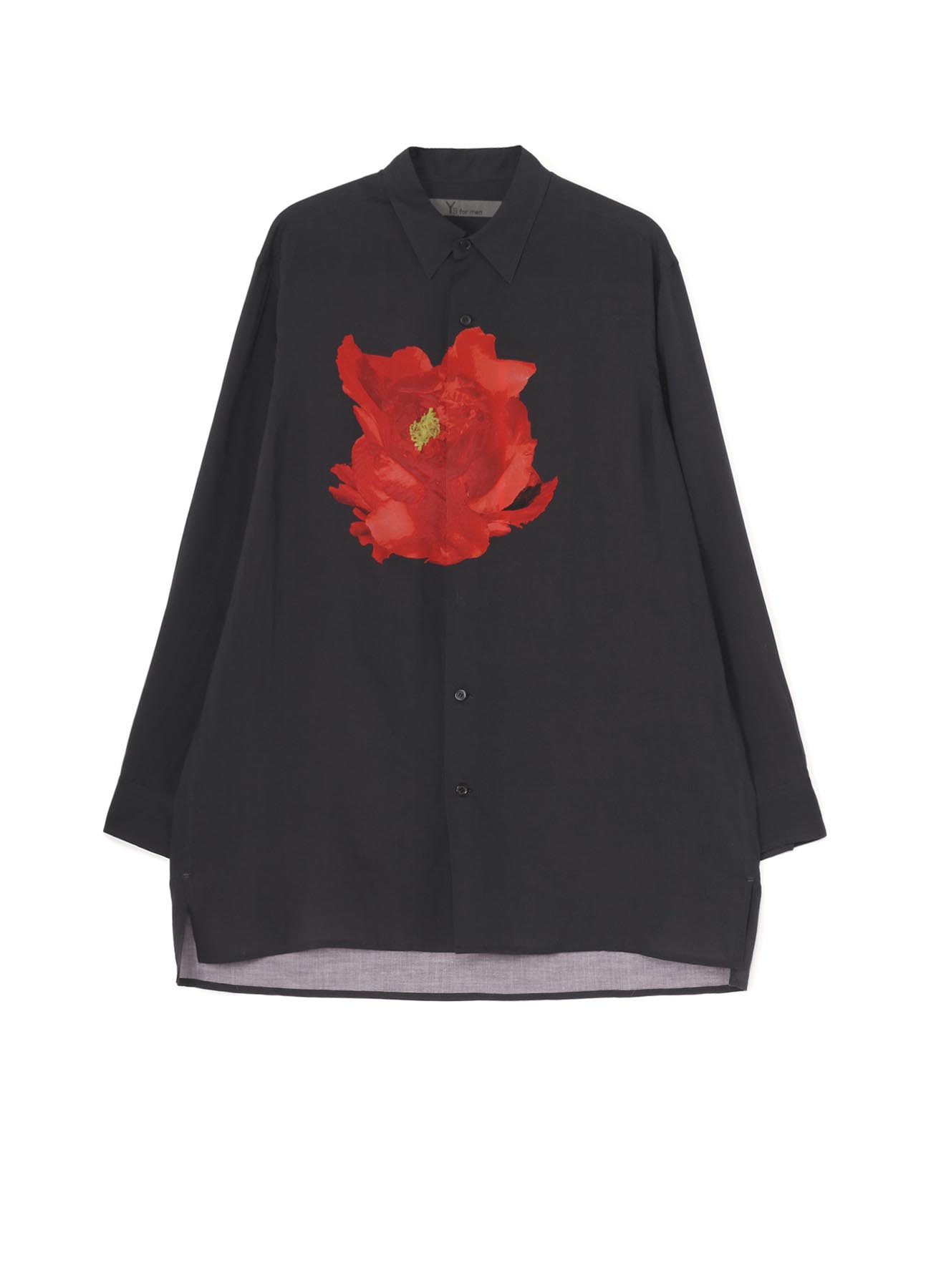 DEEP BLACK BIG SHIRT WITH LARGE RED FLOWER