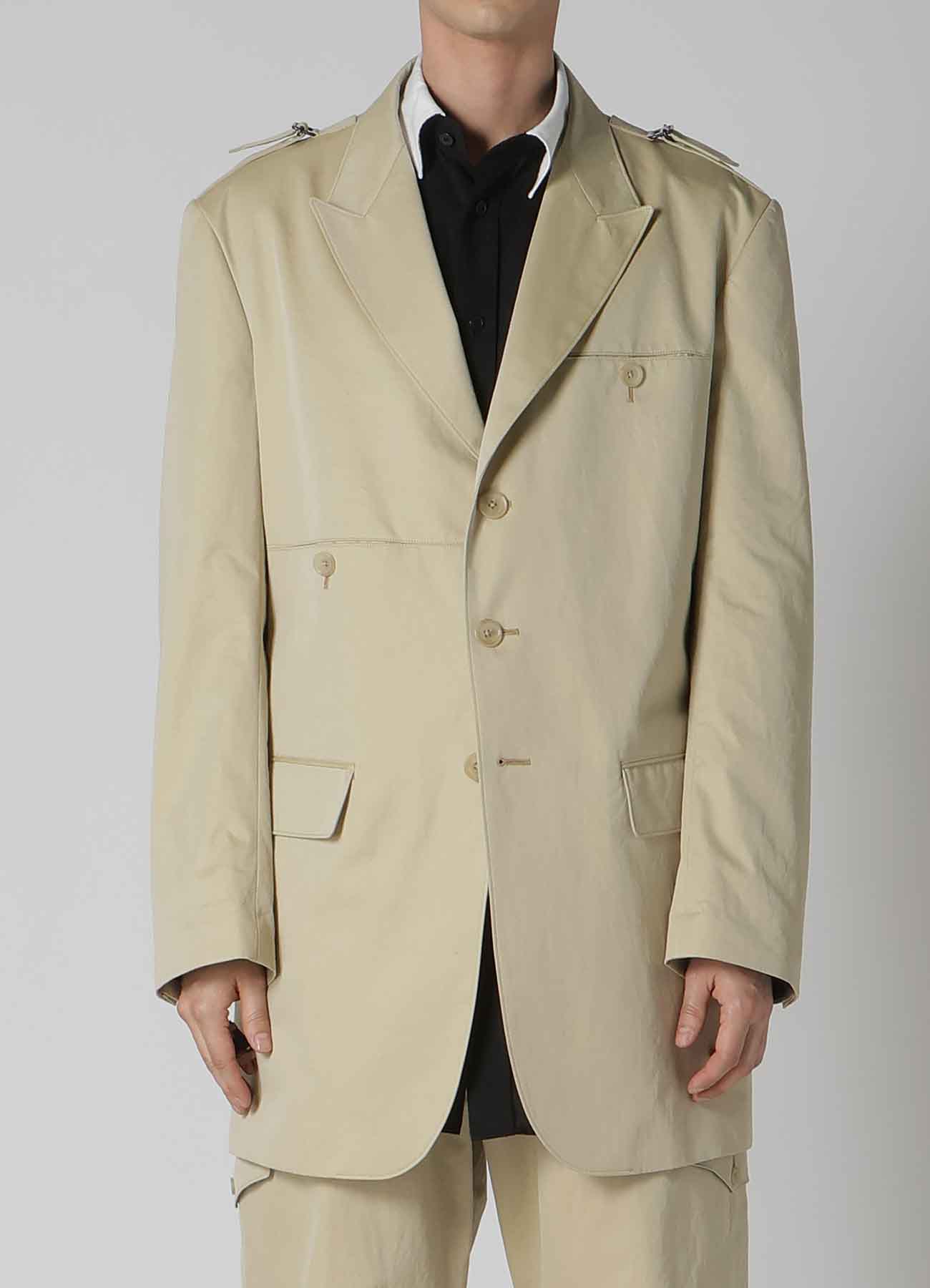 COTTON GABARDINE JACKET WITH SHOULDER BUCKLE PEAKED