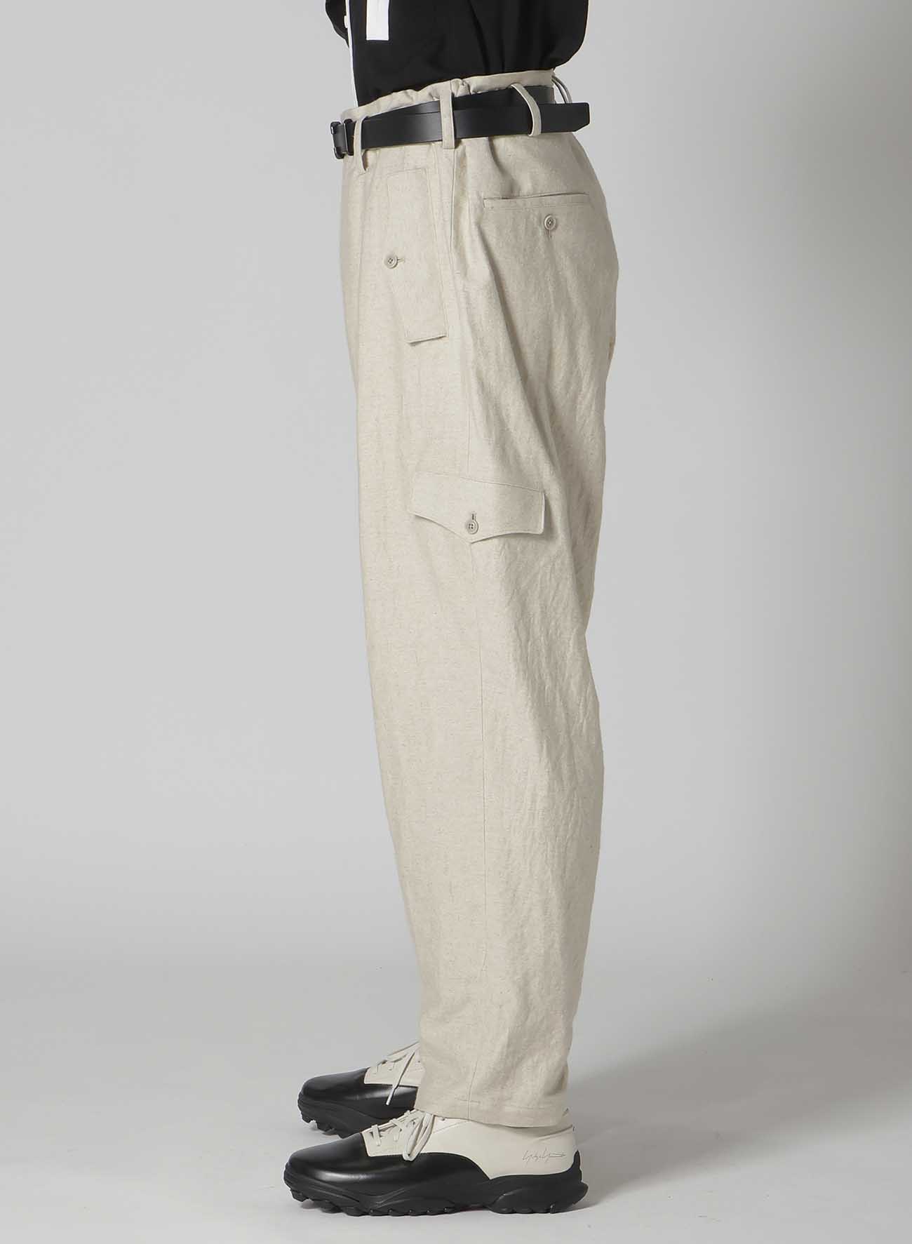 COTTON LINEN DOUBLE SATIN PANTS WITH FLAP POCKET