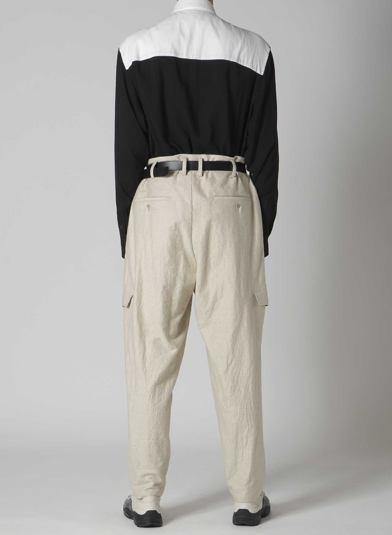 COTTON LINEN DOUBLE SATIN PANTS WITH FLAP POCKET