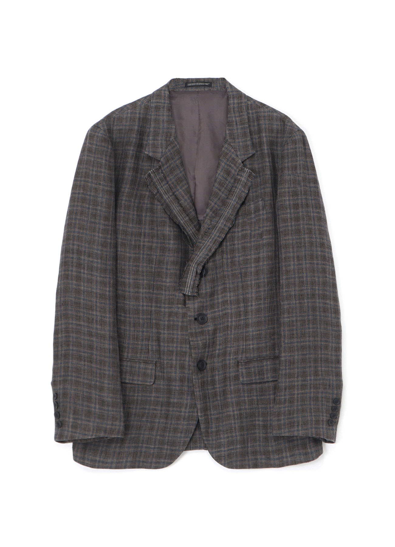 LINEN CROSS PLAID 3-BUTTONS JACKET WITH DECORATIVE CLOTH