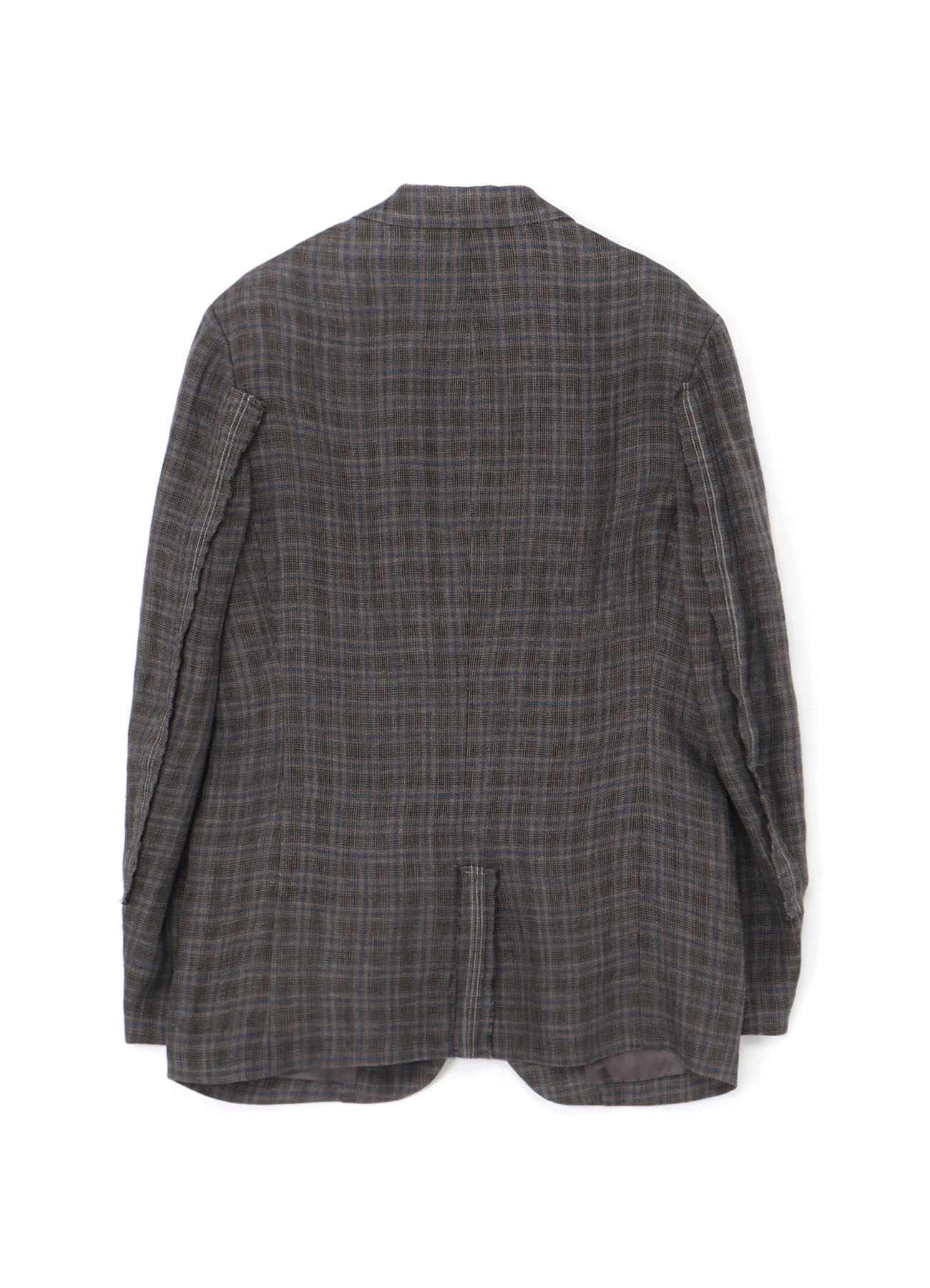 LINEN CROSS PLAID 3-BUTTONS JACKET WITH DECORATIVE CLOTH