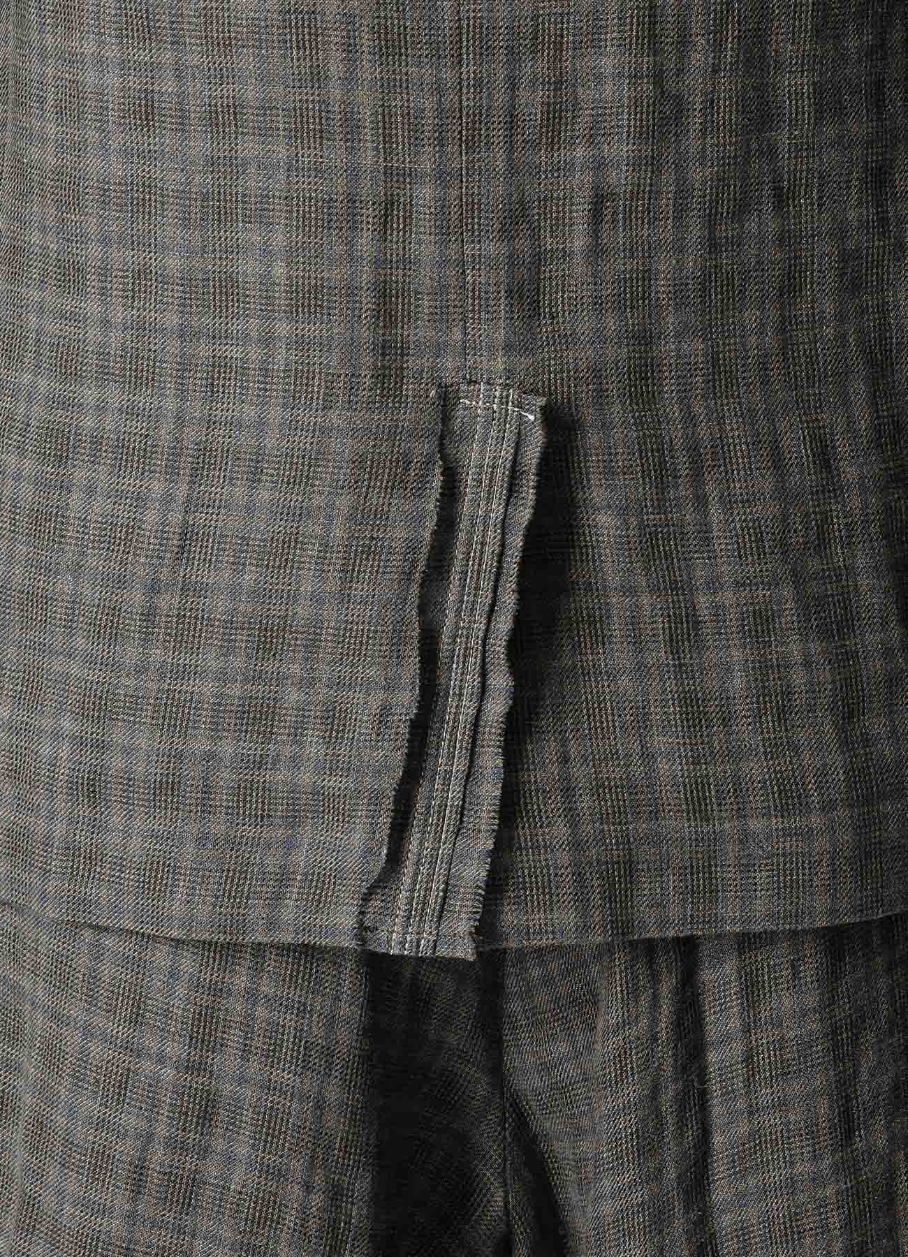 LINEN CROSS PLAID 3-BUTTONS JACKET WITH DECORATIVE CLOTH