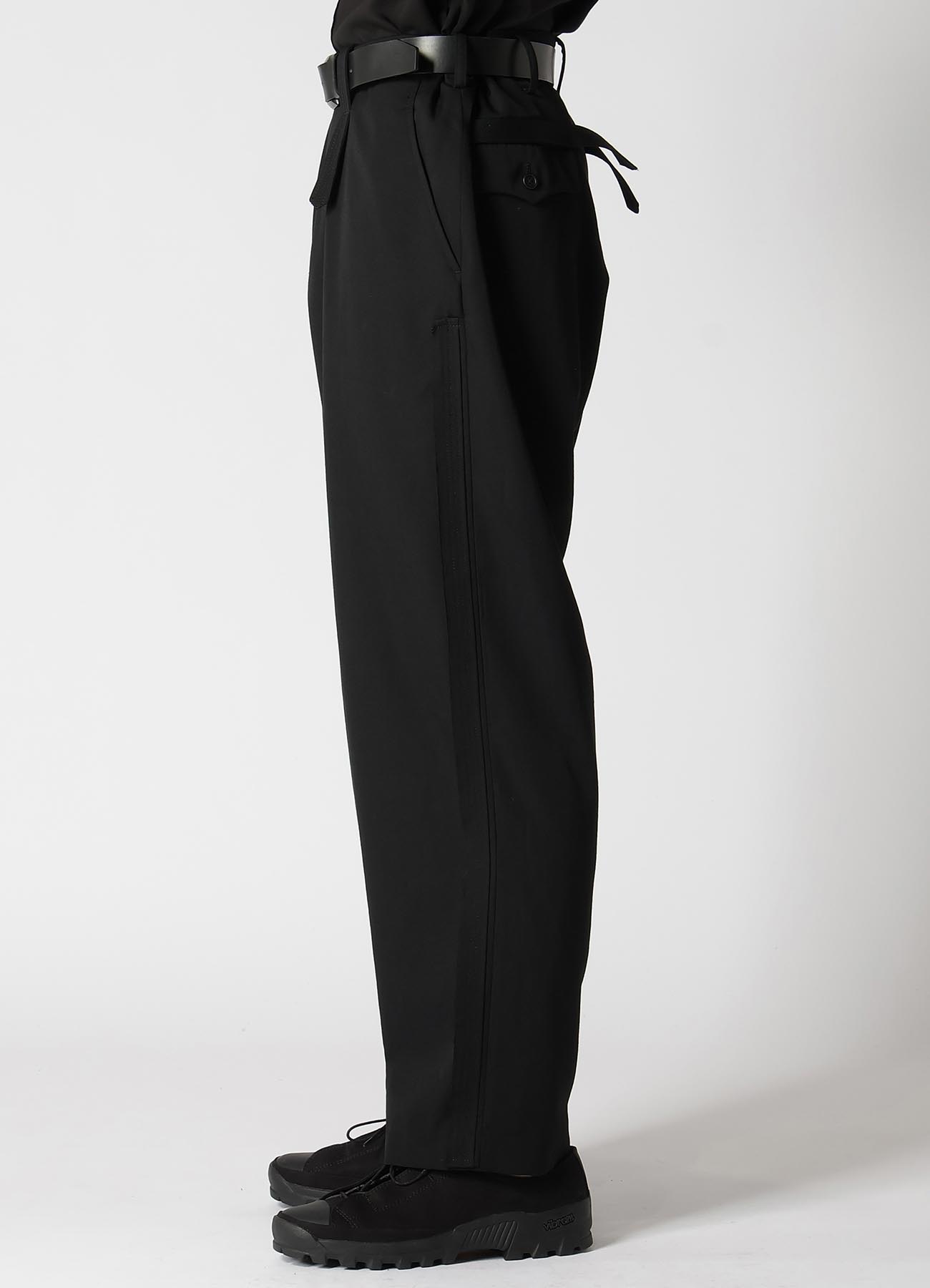 WOOL GABARDINE PANTS WITH DECORATIVE CLOTH