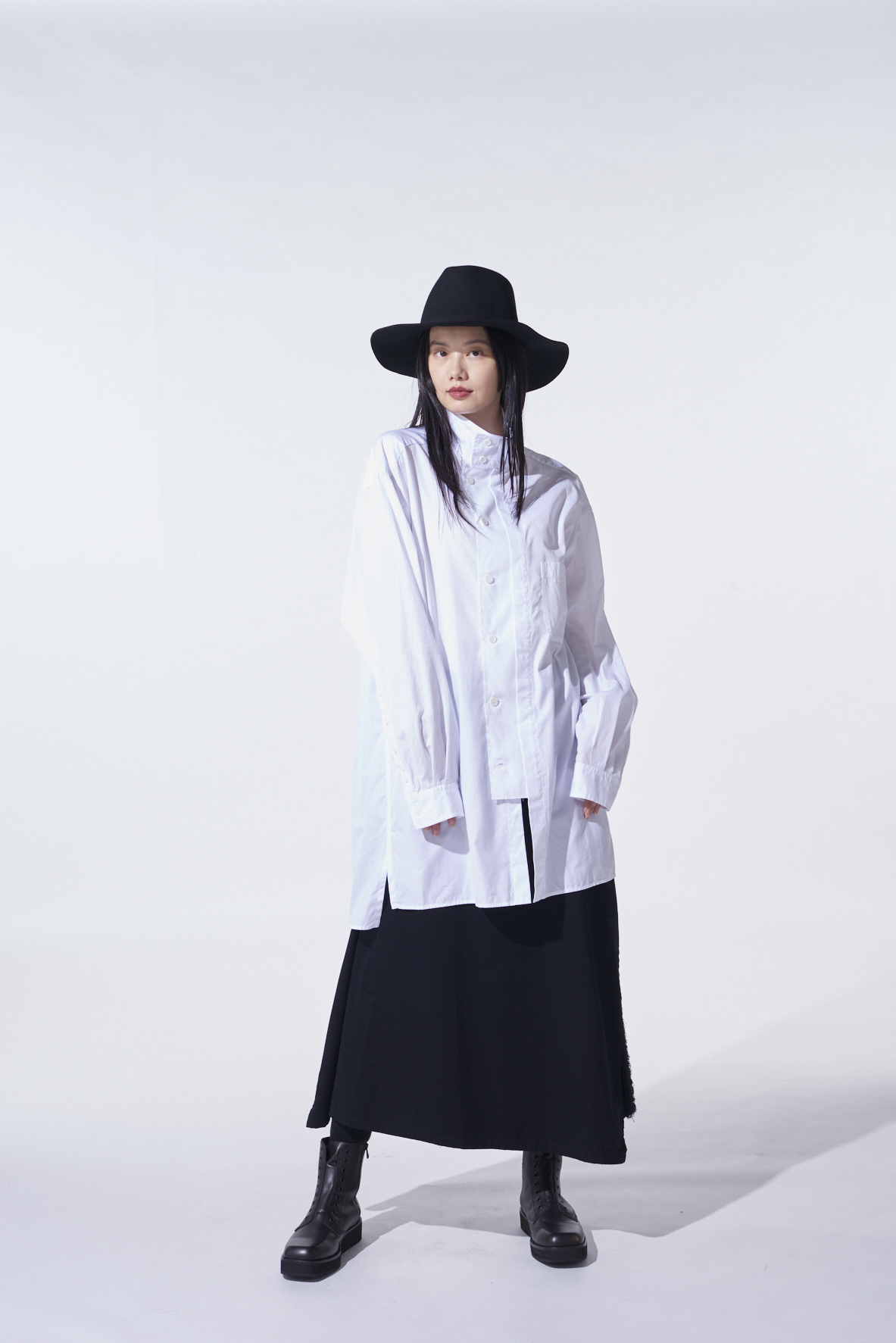 COTTON BROAD MULTI-BUTTONED SLEEVES STAND COLLAR SHIRT