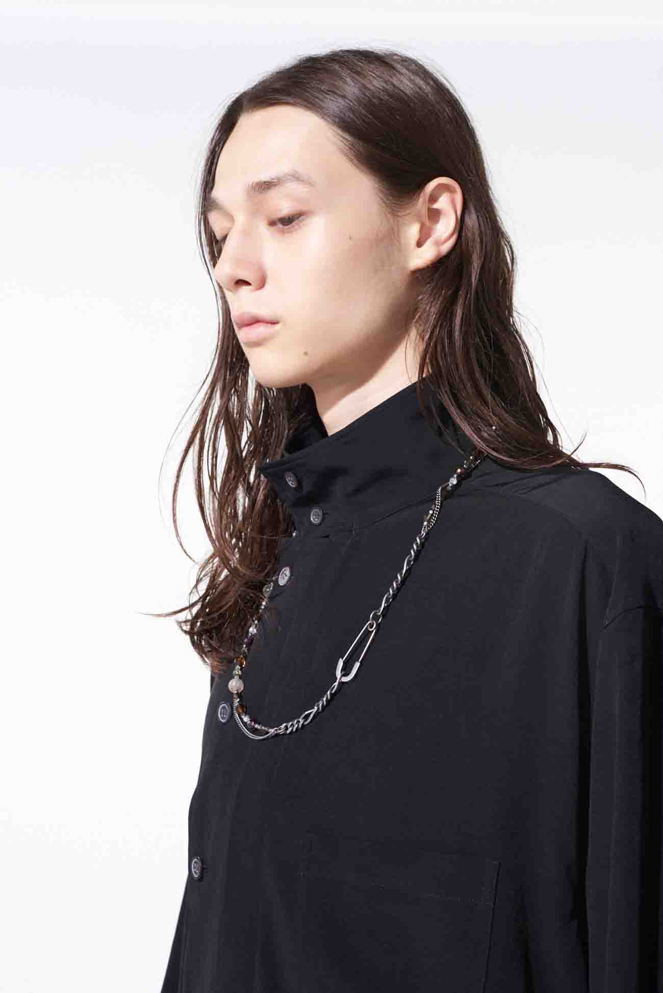 CREPE de CHINE MULTI-BUTTONED SLEEVES STAND COLLAR SHIRT