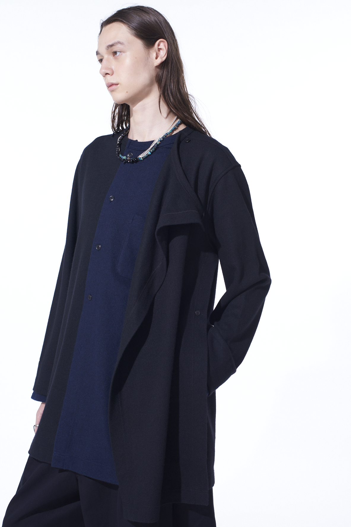 AIRY JERSEY FRONT LAYER BAND COLLER SHIRT