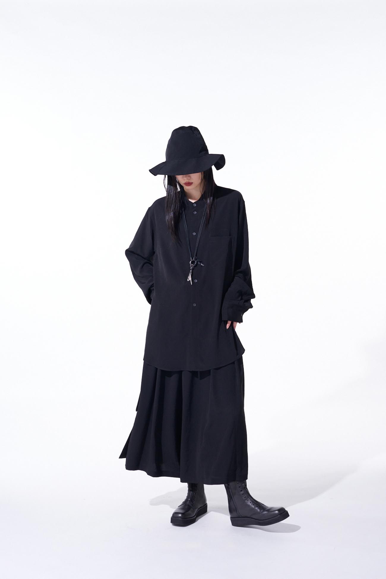 CREPE de CHINE LOOSE FIT STAND COLLAR SHIRT