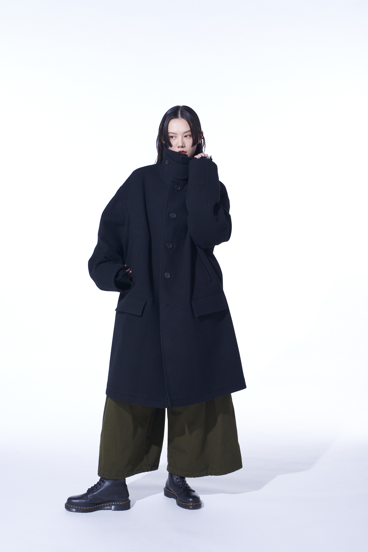 DOUBLE-WEAVE MELTON OVERSIZED SOUTIEN COLLAR COAT