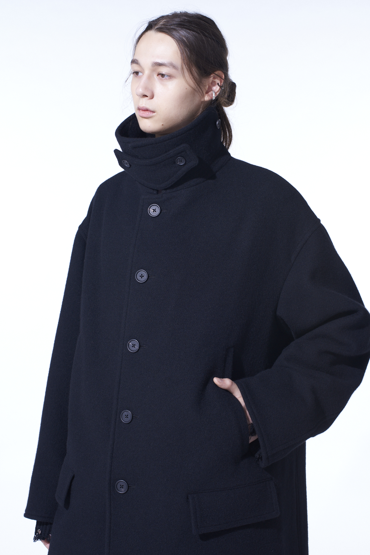 DOUBLE-WEAVE MELTON OVERSIZED SOUTIEN COLLAR COAT