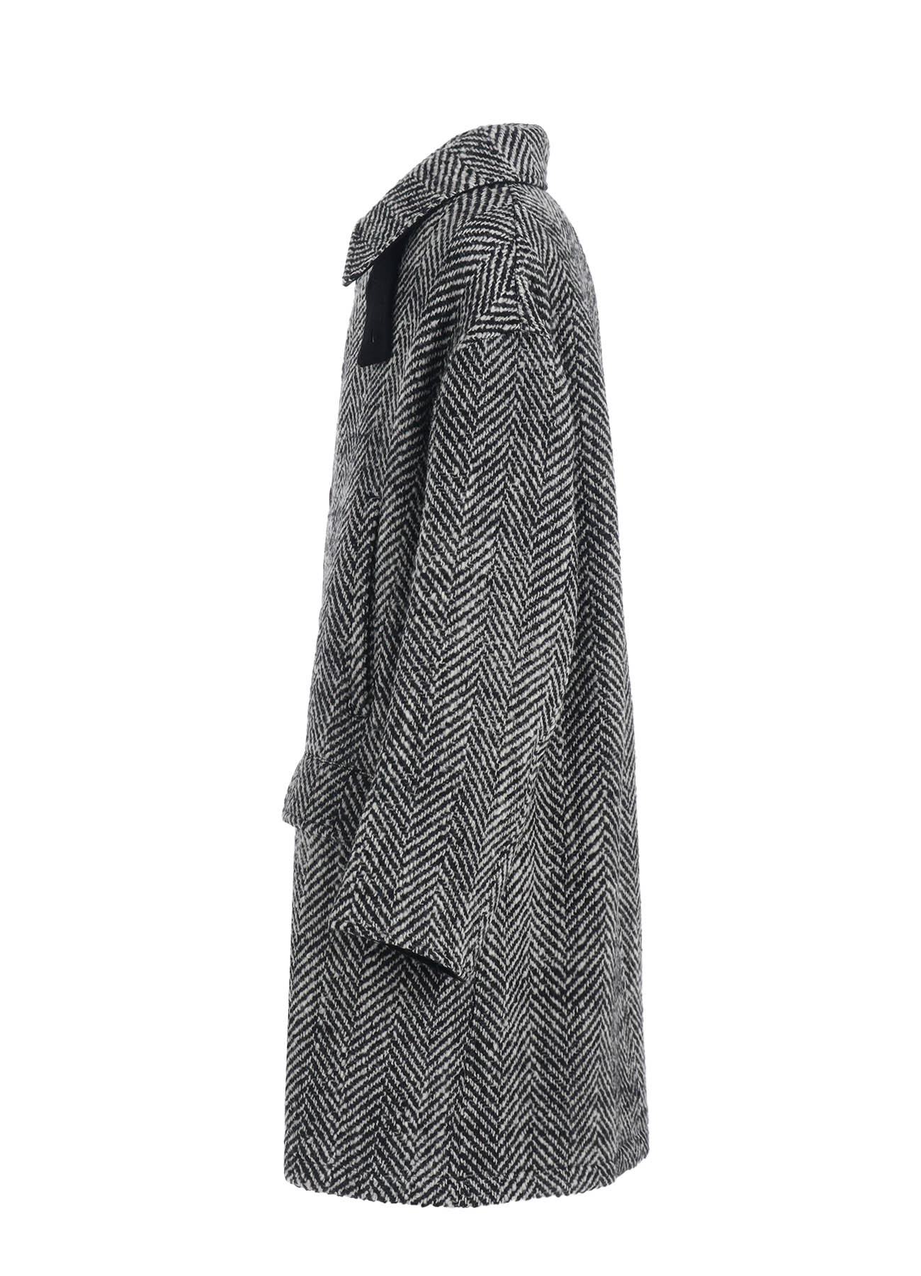 HERRINGBONE TWEED OVERSIZED SOUTIEN COLLAR COAT