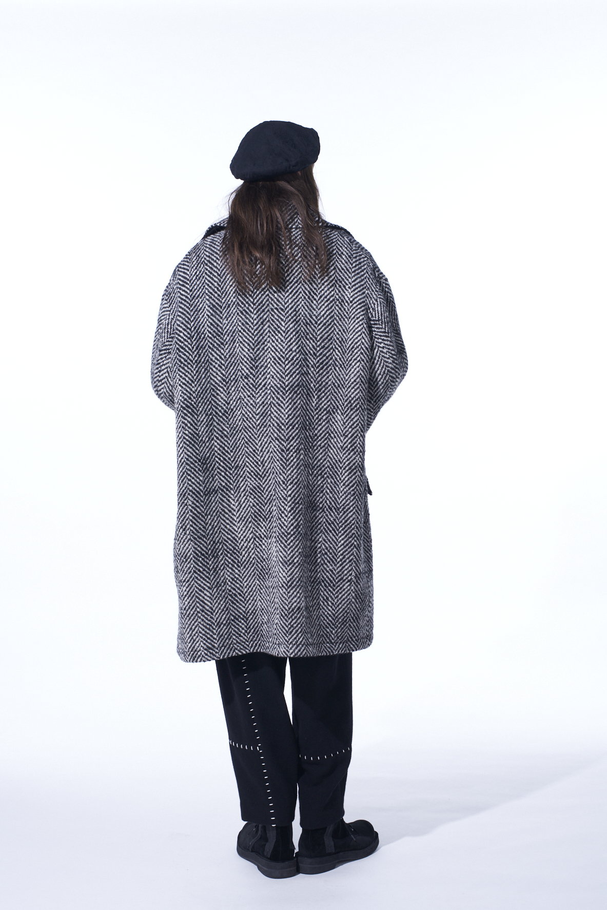 HERRINGBONE TWEED OVERSIZED SOUTIEN COLLAR COAT