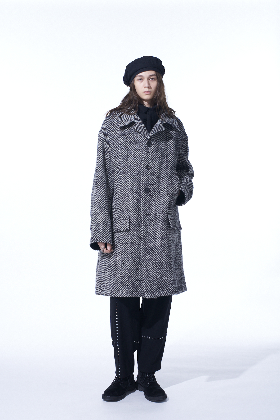 HERRINGBONE TWEED OVERSIZED SOUTIEN COLLAR COAT