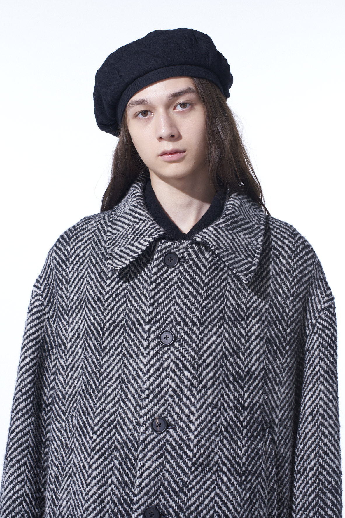 HERRINGBONE TWEED OVERSIZED SOUTIEN COLLAR COAT