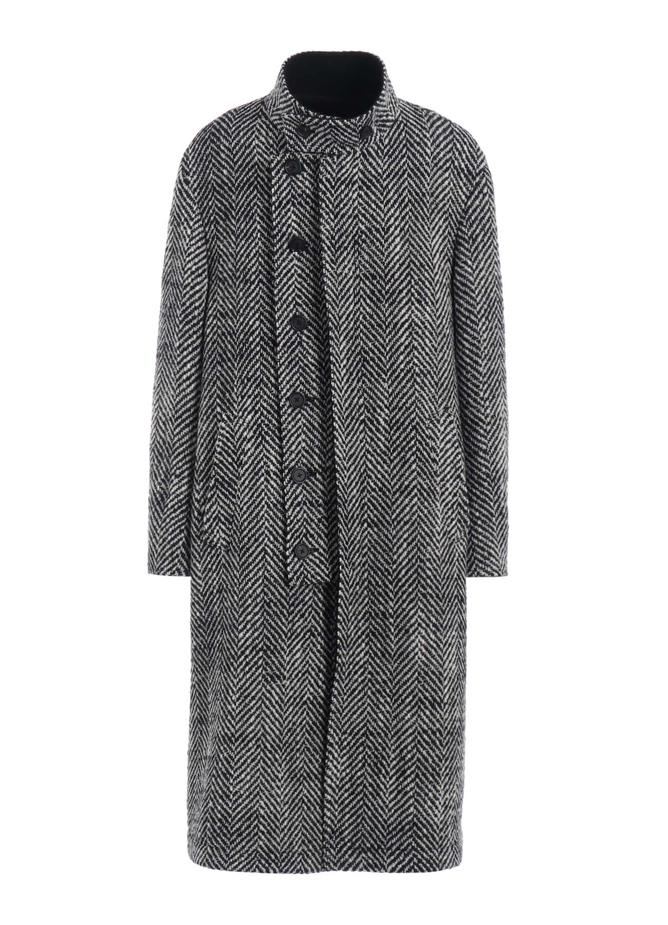 HERRINGBONE TWEED STAND COLLAR COAT