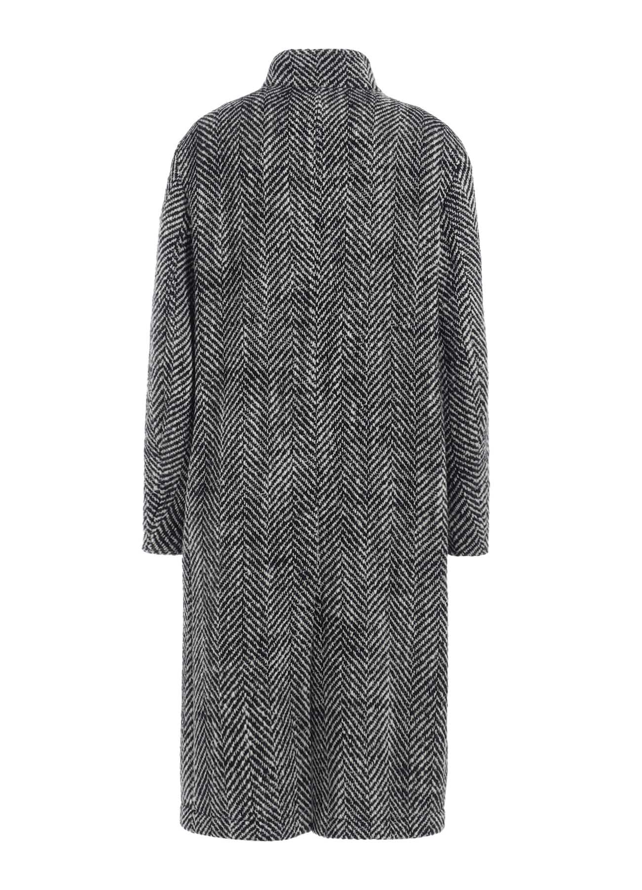 HERRINGBONE TWEED STAND COLLAR COAT