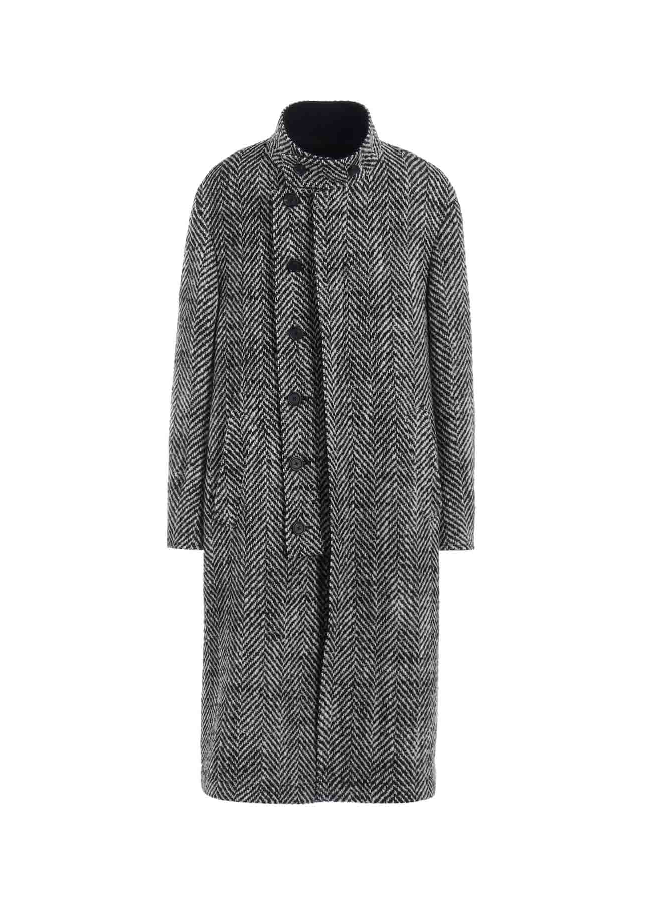 HERRINGBONE TWEED STAND COLLAR COAT