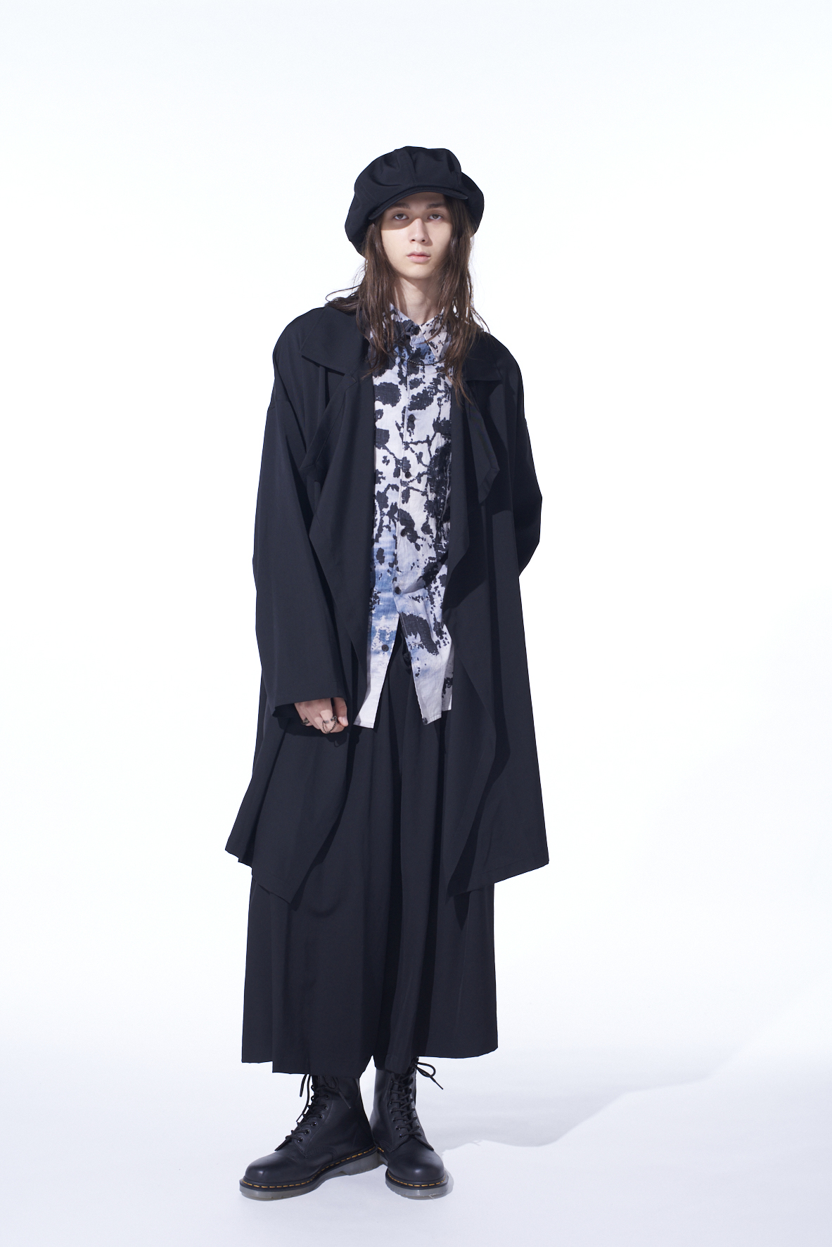 WASHER WOOL GABARDINE FLAME DOUBLE DRAPE COAT